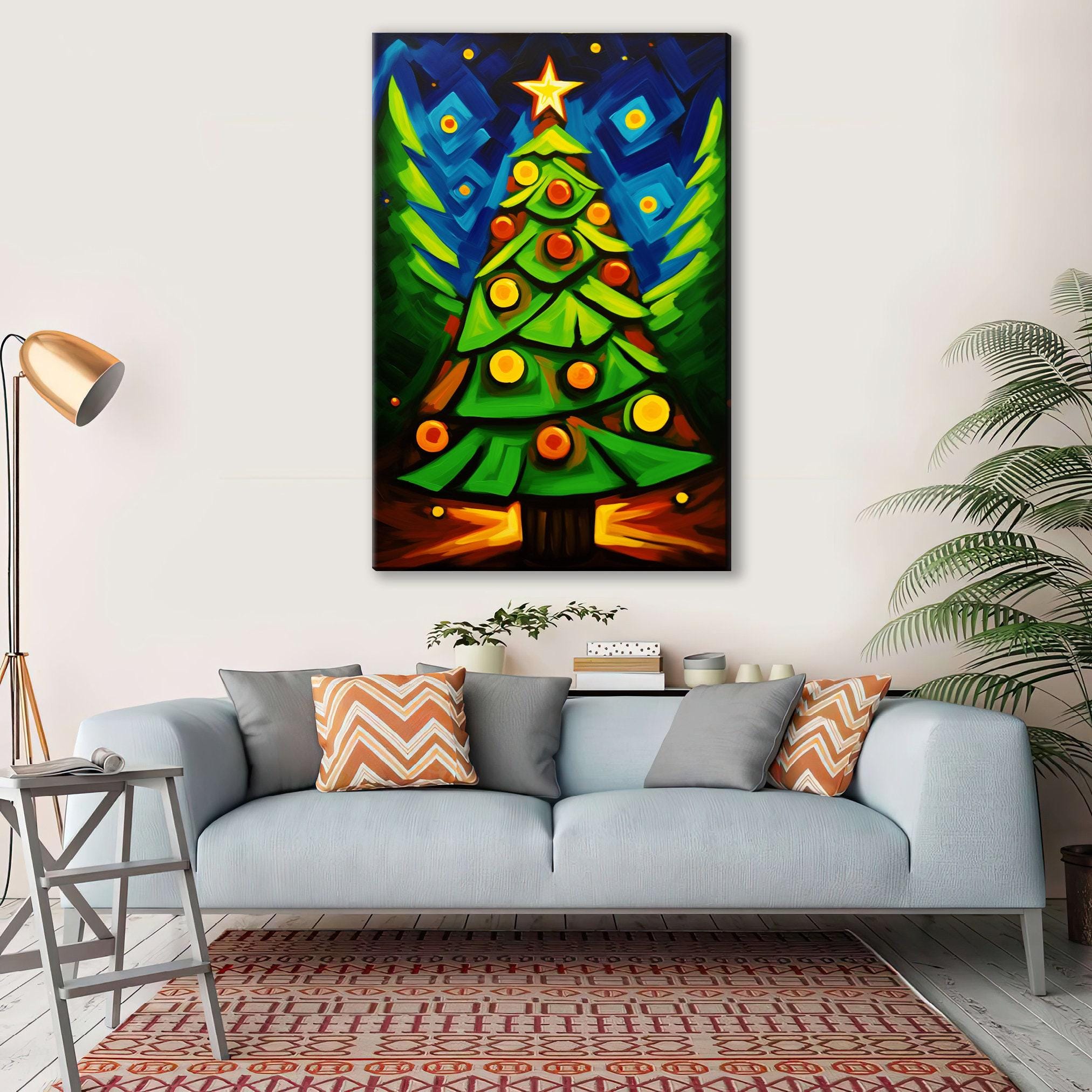 Christmas Tree Canvas - Large Geometric Holiday Wall Art | Gallery Wrapped Artist Print