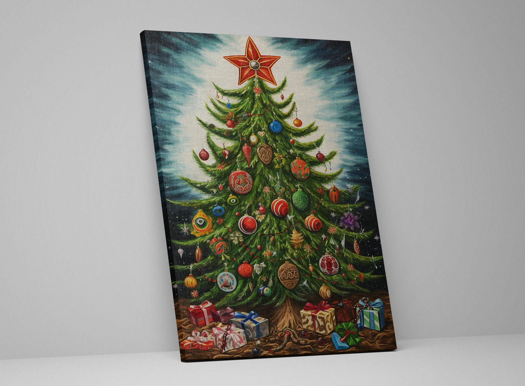 Christmas Tree Illustration - Whimsical Holiday Art on Gallery Wrapped Canvas, Extra Large