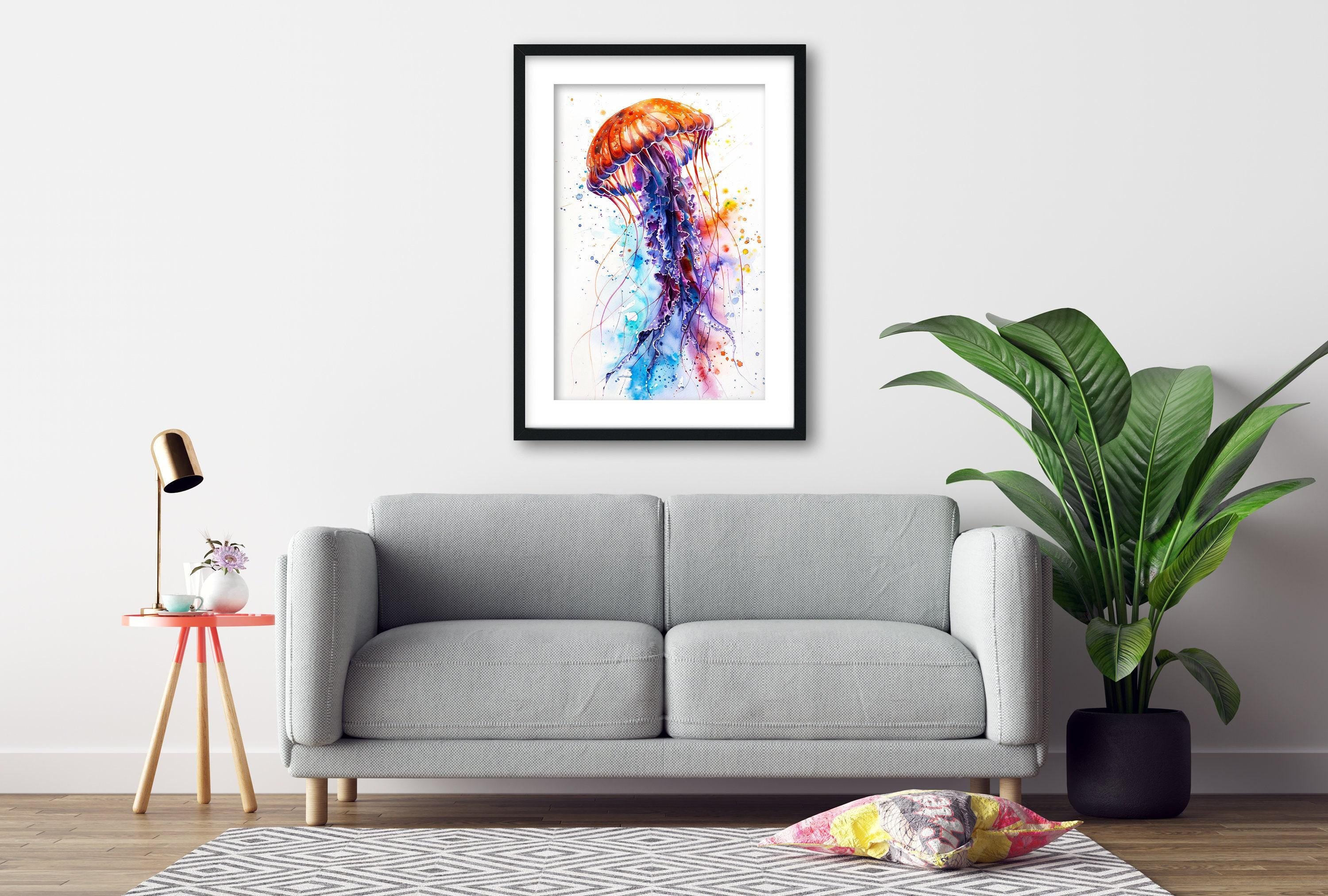 Beautiful Jellyfish Watercolor, Oceanic Wall Art, Giclee Print on Canvas, Artist Paper, Watercolor Paper, Available in Extra Large Sizes