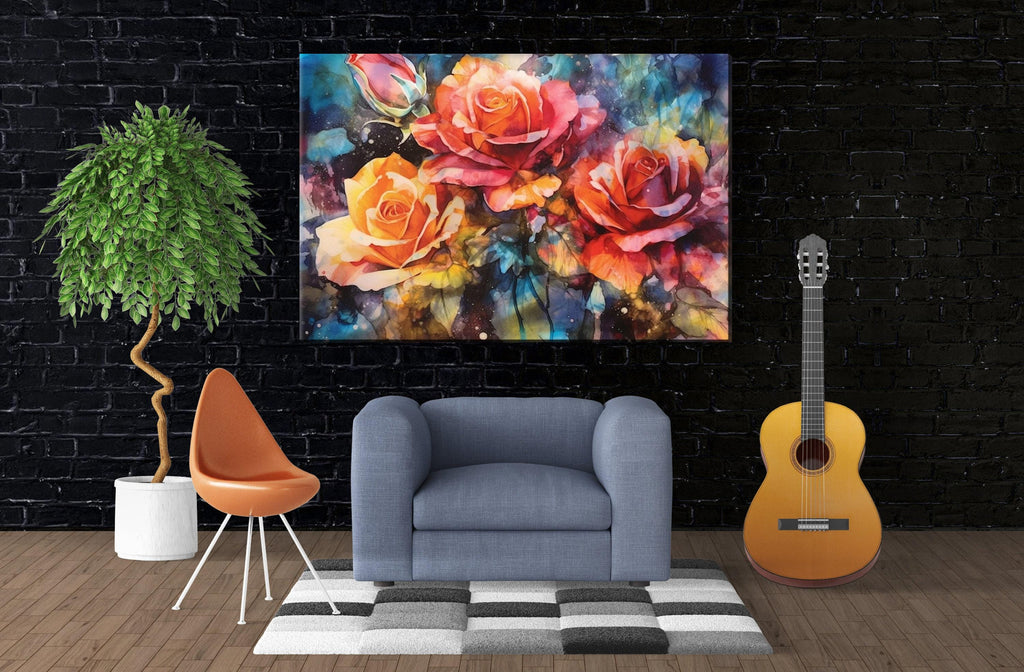 Yellow Orange Roses Art - Large Canvas Wall Art | Vibrant Floral Artwork