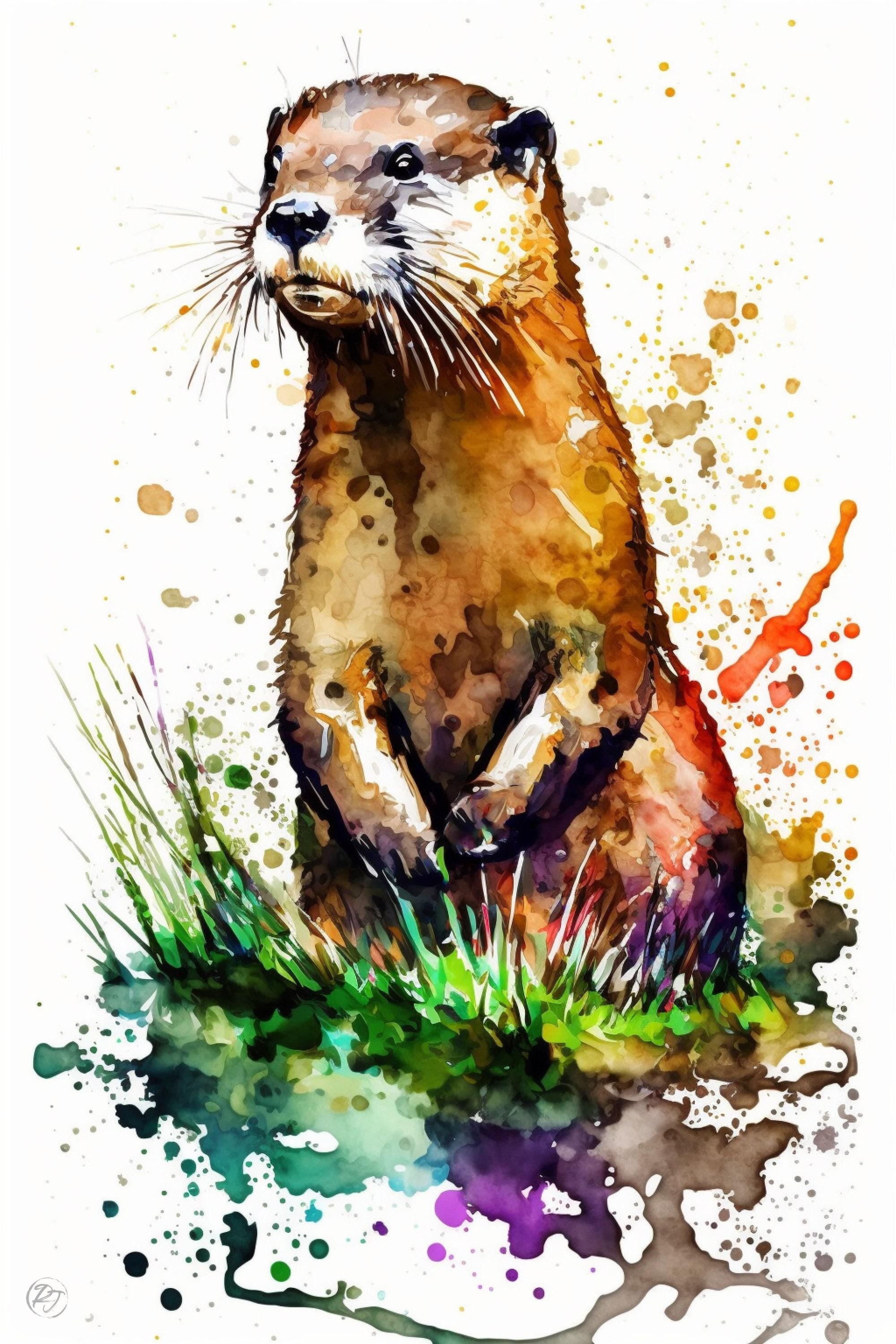 Nature's Acrobat: Watercolor Otter Wall Art Print, Giclee Print on Canvas, Artist Paper, Watercolor Paper, Available in Extra Large Sizes