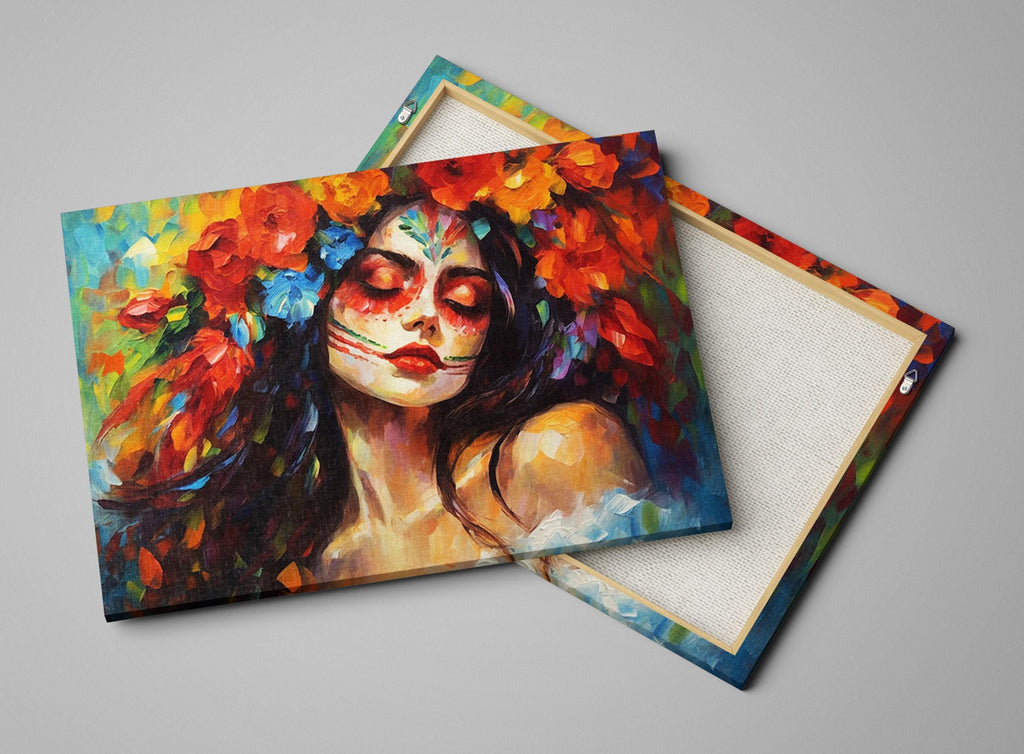 Day of the Dead Canvas – Vibrant Sugar Skull Art on Gallery Wrapped Large Wall Canvas