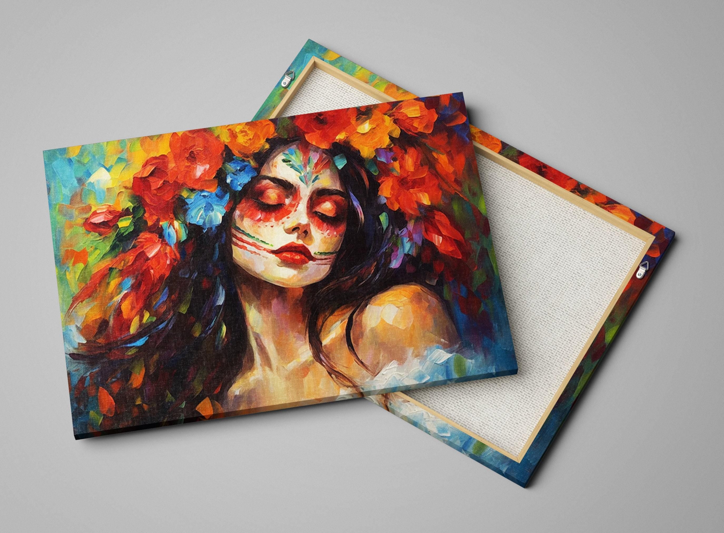 Day of the Dead Canvas – Vibrant Sugar Skull Art on Gallery Wrapped Large Wall Canvas