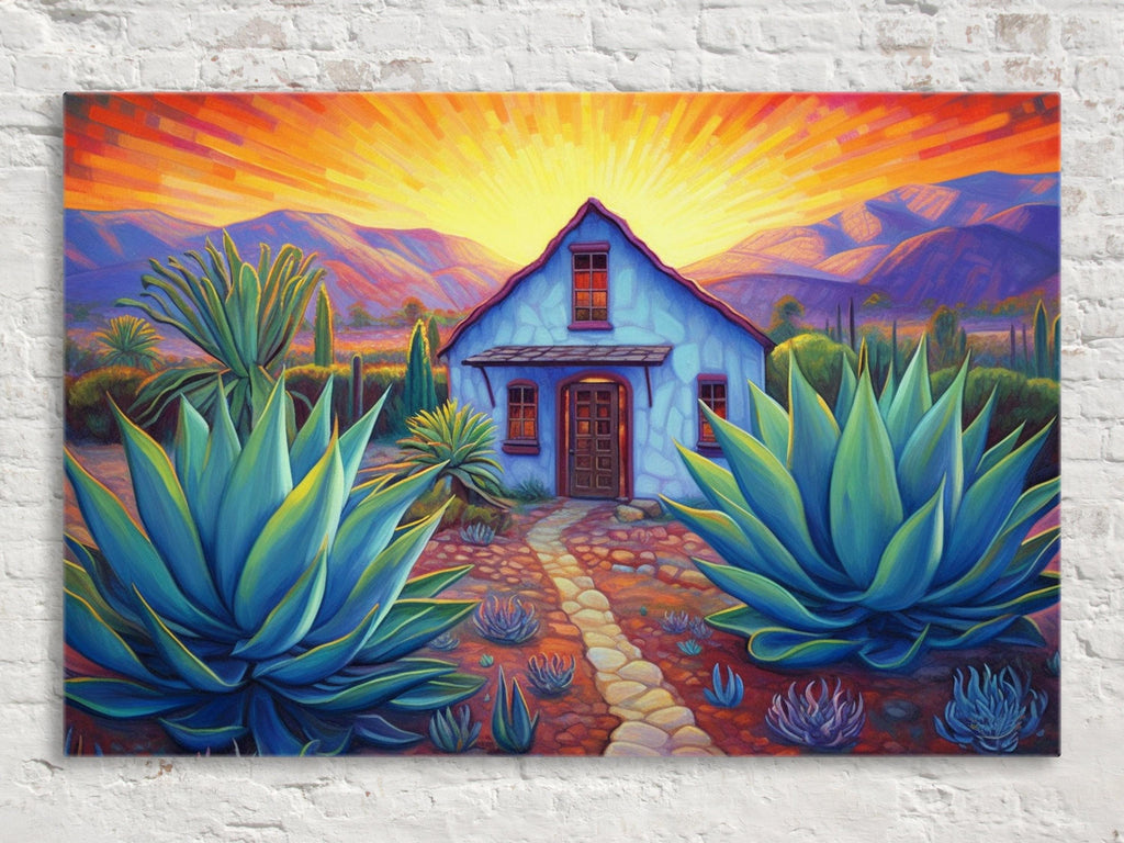 Blue Agave Canvas | Large Southwest Wall Art - Gallery Wrapped Desert Plant Print