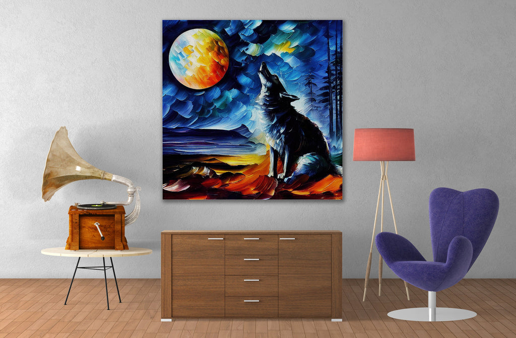 Wolf Canvas Print - Vibrant Howling Wolf Art on Wood Frame Canvas