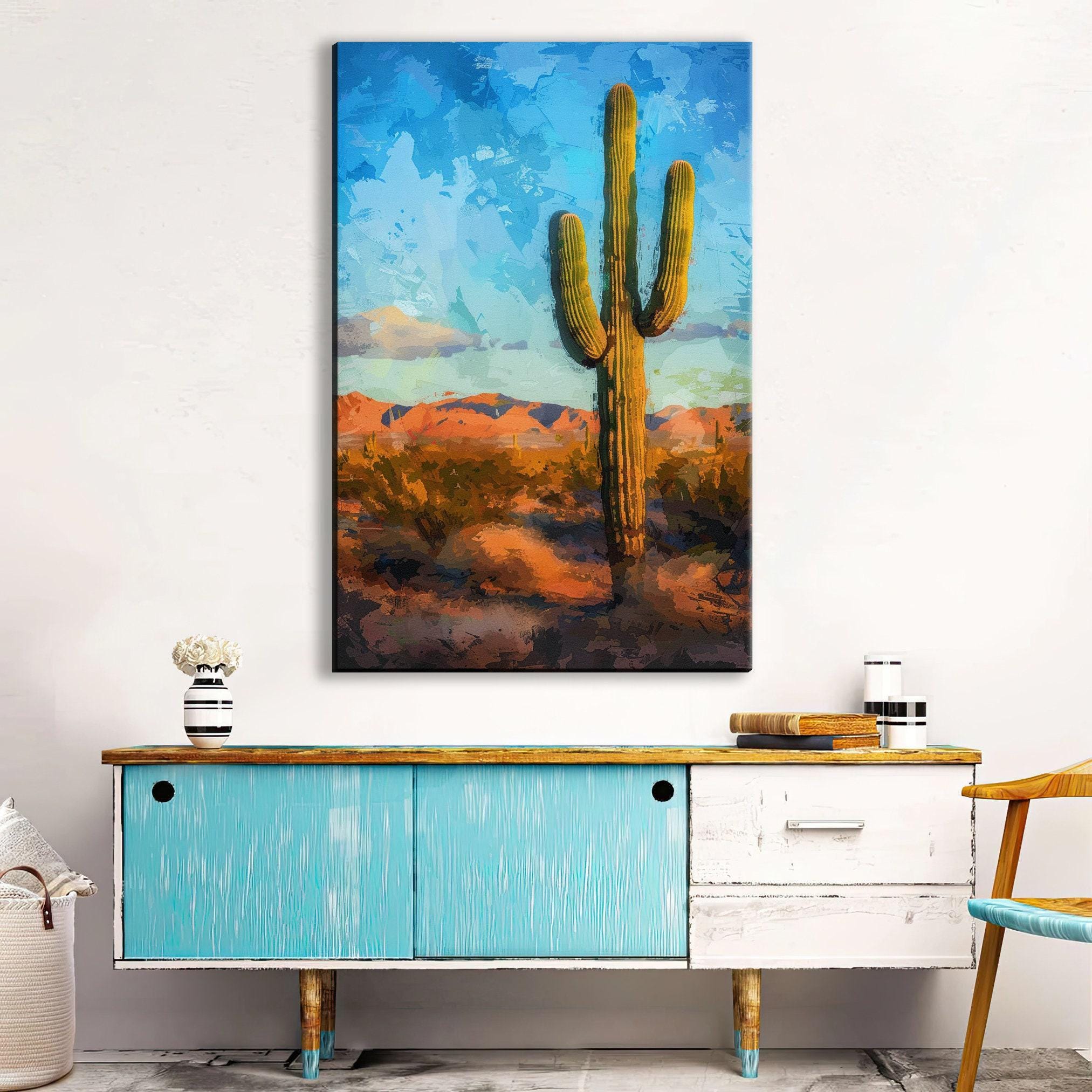 Lone Saguaro Canvas – Desert Landscape Art | Gallery Wrapped Extra Large Cactus Print