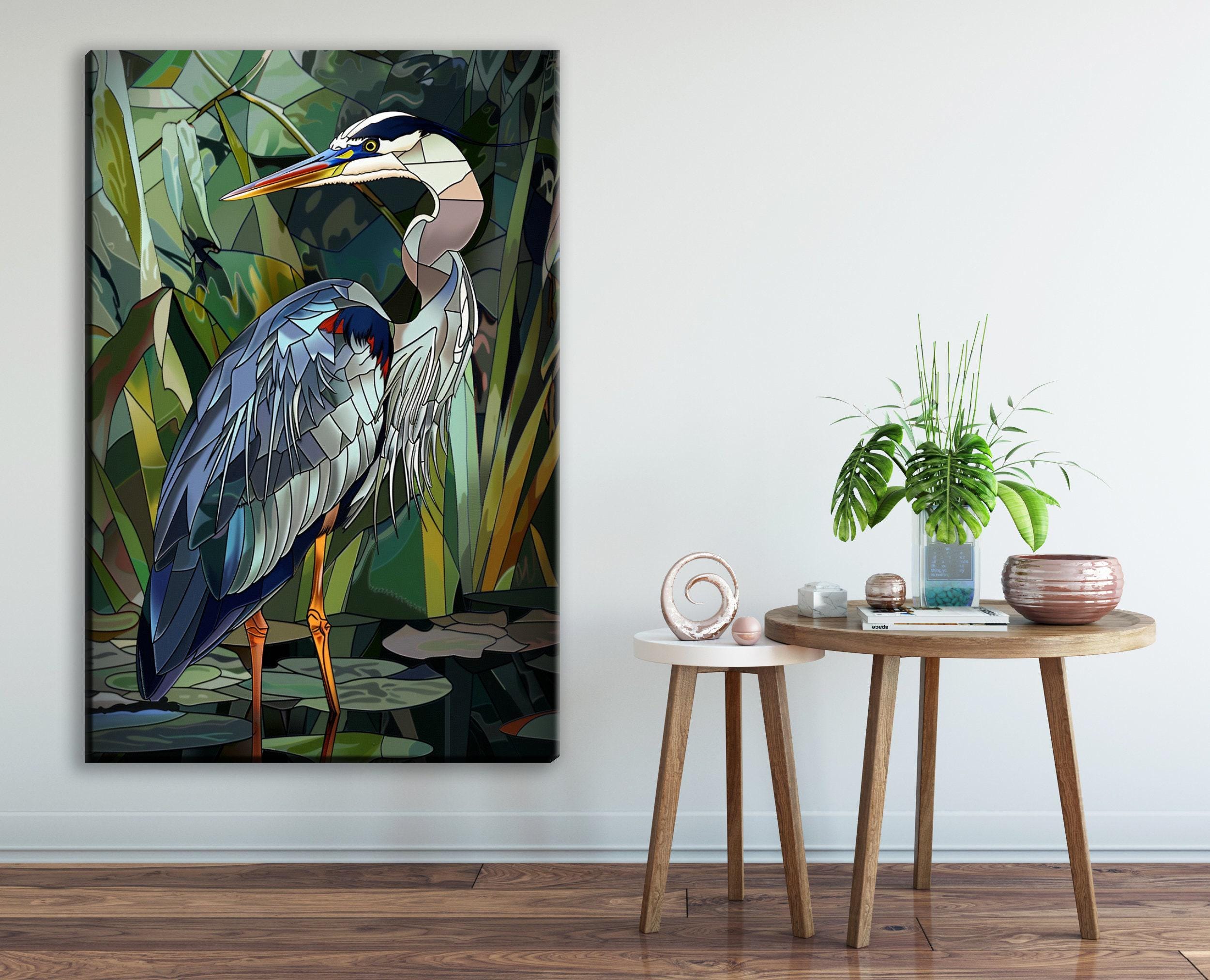 Blue Heron Wall Art – Large Canvas Art | Stained Glass Canvas, Gallery Wrapped Print