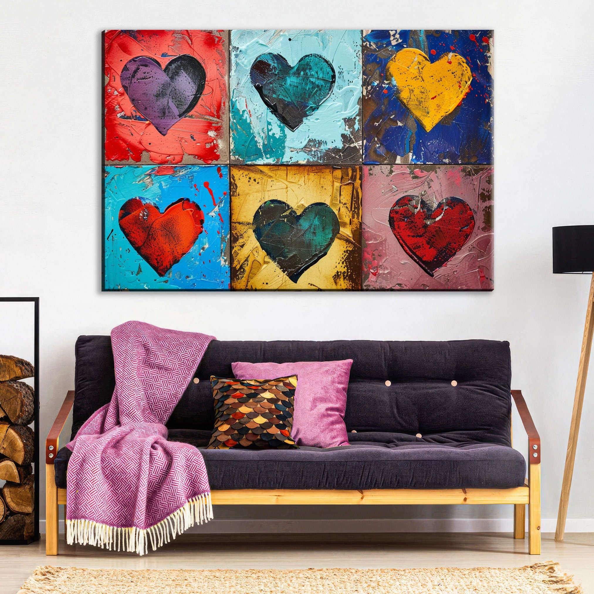 Colorful Hearts Canvas – Extra Large Wall Art | Gallery Wrapped Canvas, Ready to Hang