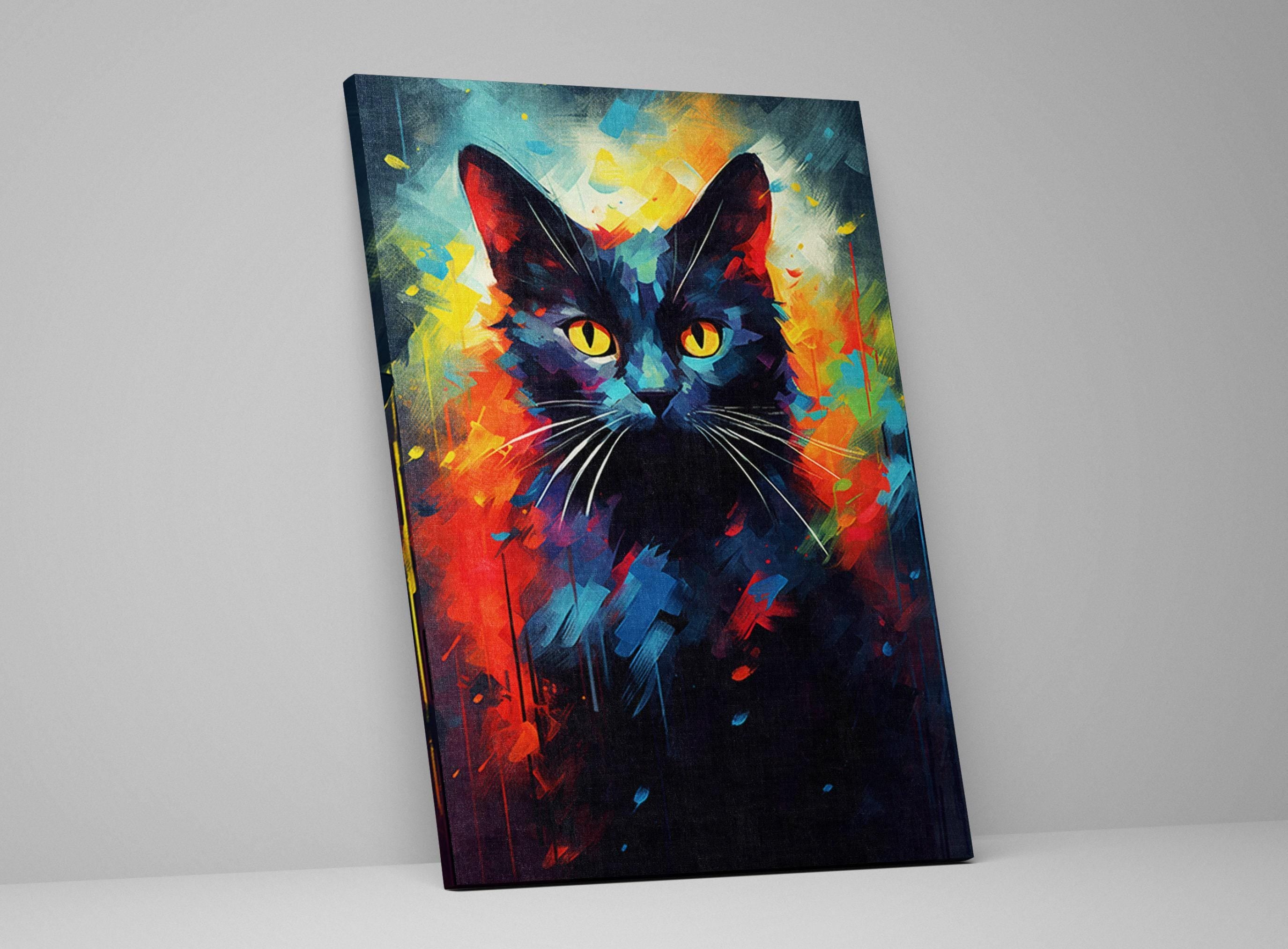 Halloween Black Cat Art - Large Gallery Wrapped Canvas Wall Art | Spooky Home Decor