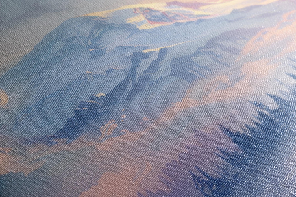 a close up of a painting of a mountain
