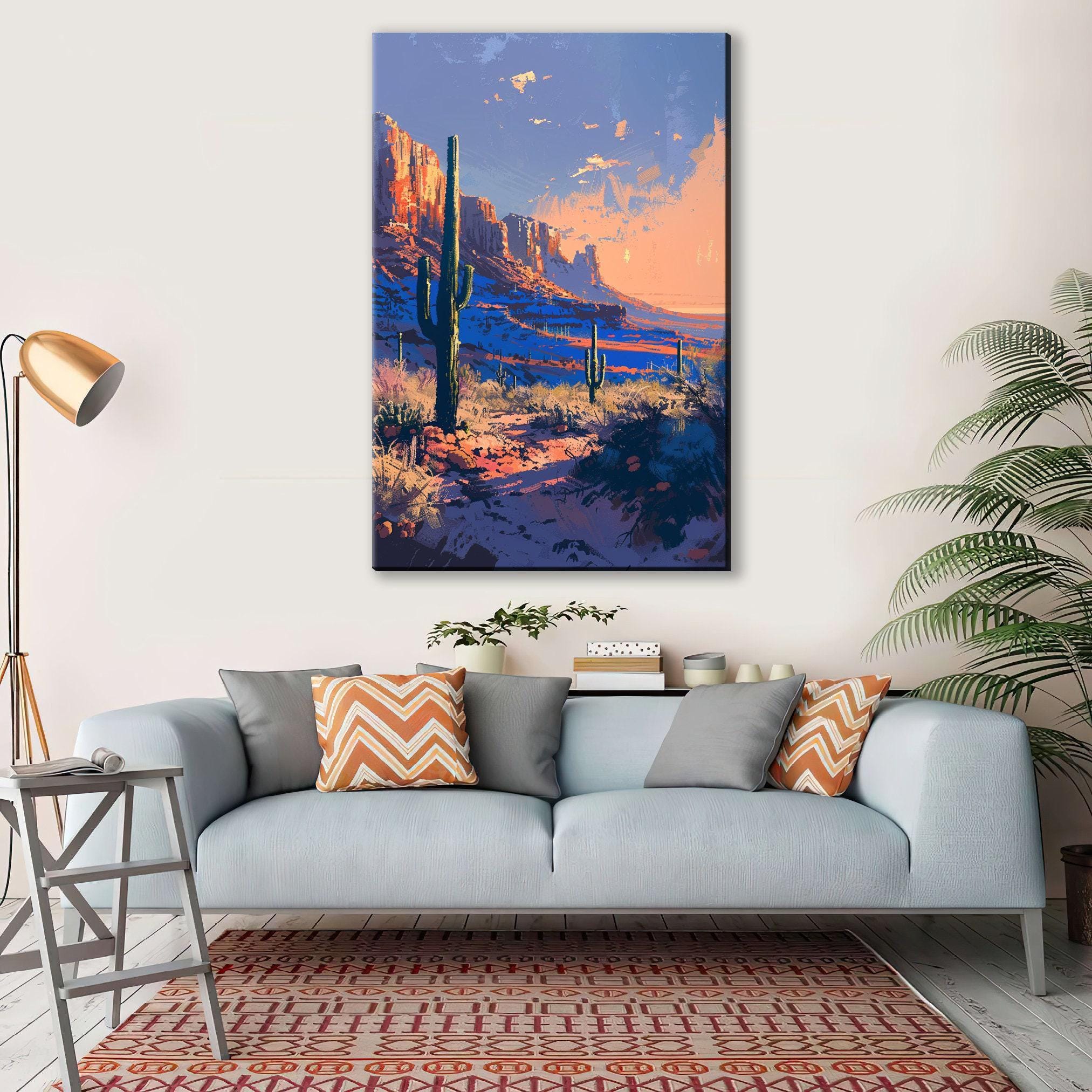 Saguaro Sunset Wall Art - Southwest Desert Landscape Large Canvas Print, Gallery Wrapped