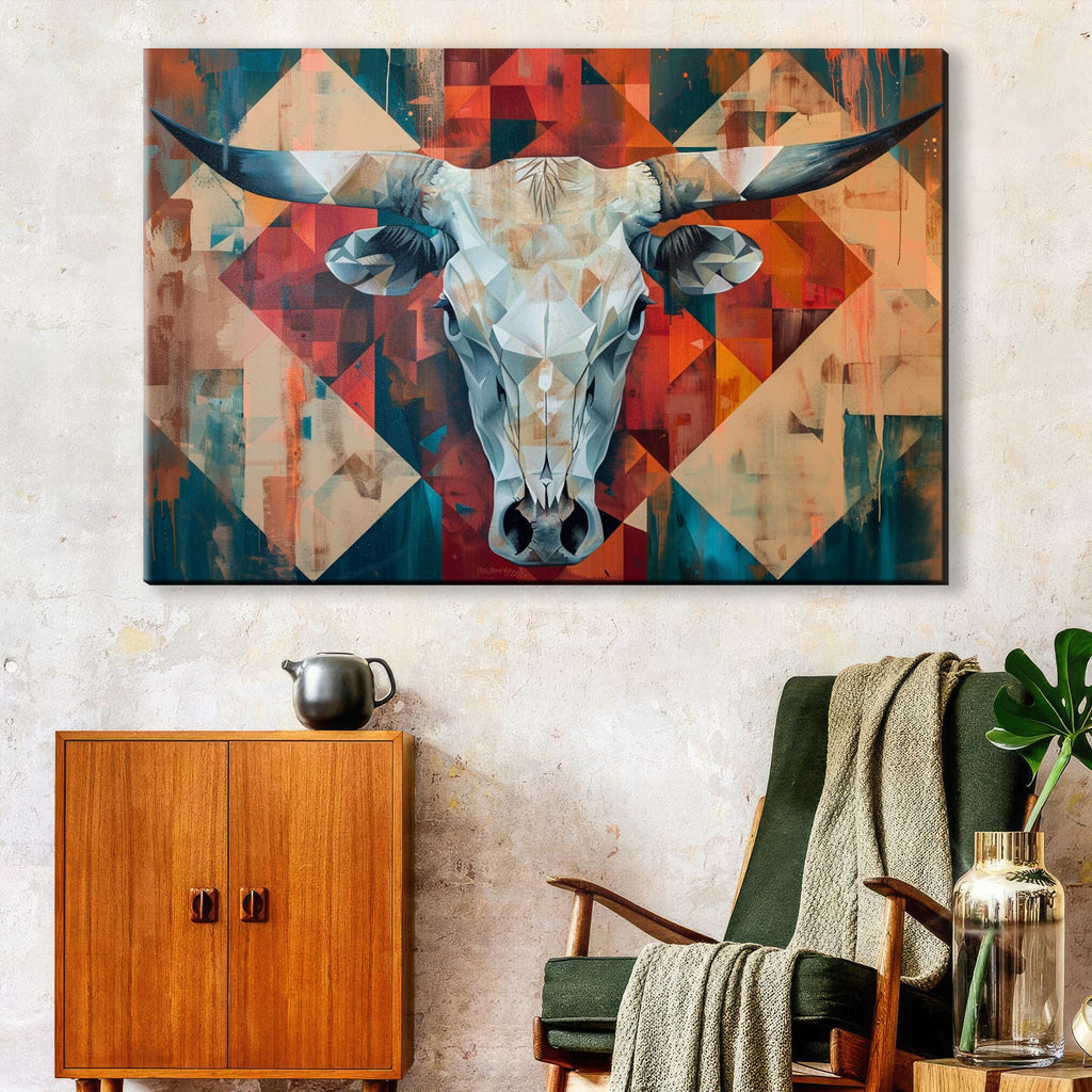 Cow Skull Wall Decor – Modern Large Canvas Art | Gallery Wrapped Canvas Print