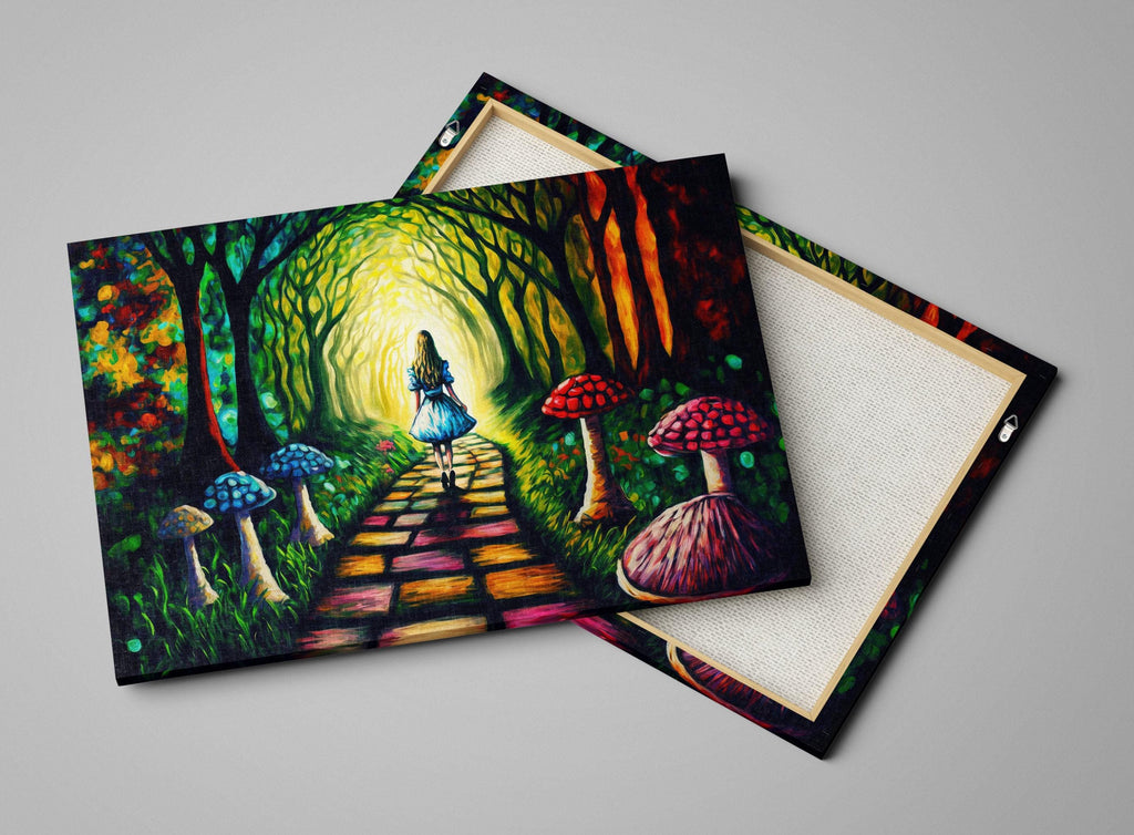 Alice Rabbit Hole Art | Colorful Fantasy Painting on Wooden Frame Canvas Print