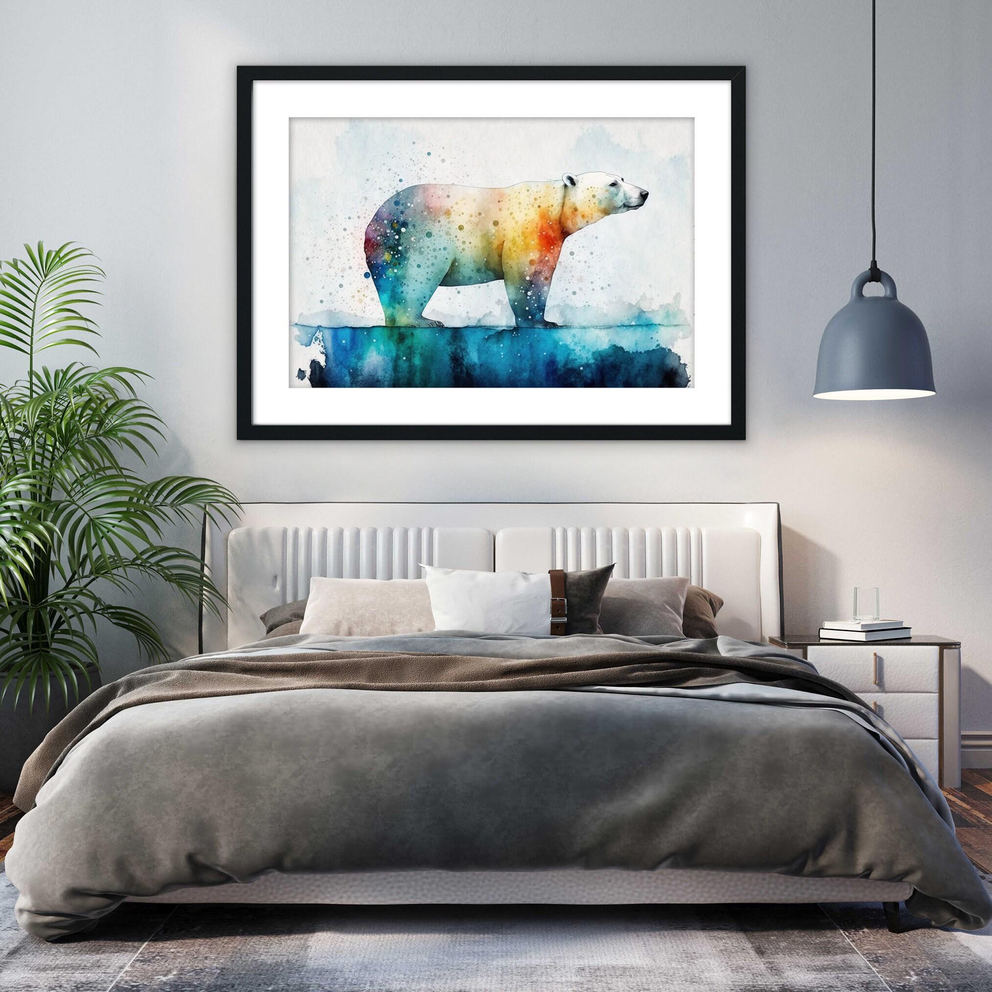 Elegant Arctic: Polar Bear Watercolor Painting, Giclee Print on Canvas, Artist Paper, Watercolor Paper, Available in Extra Large Sizes