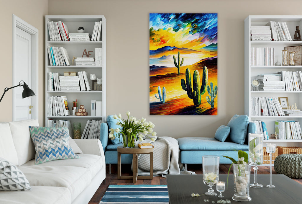 Desert Cactus Canvas – Southwest Art Print | Serene Landscape & Gallery Ready