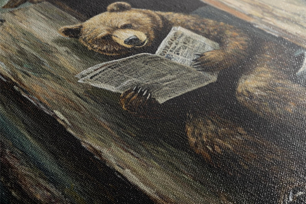 a painting of a bear reading a newspaper