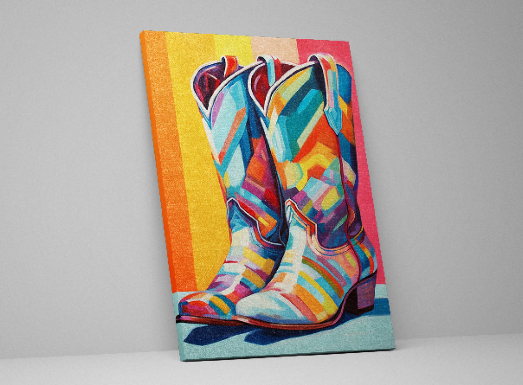 Cowboy Boots Wall Art - Colorful Western Canvas, Large Rustic Cowboy Decor