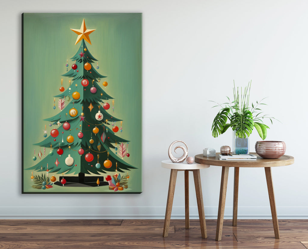 Mid-Century Modern Art - Christmas Tree Art Print on Gallery Wrapped Canvas, Extra Large