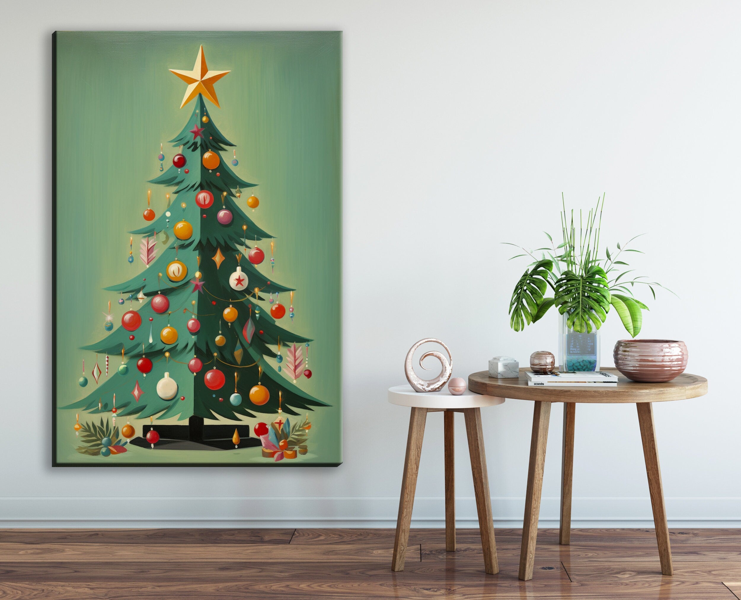 Mid-Century Modern Art - Christmas Tree Art Print on Gallery Wrapped Canvas, Extra Large
