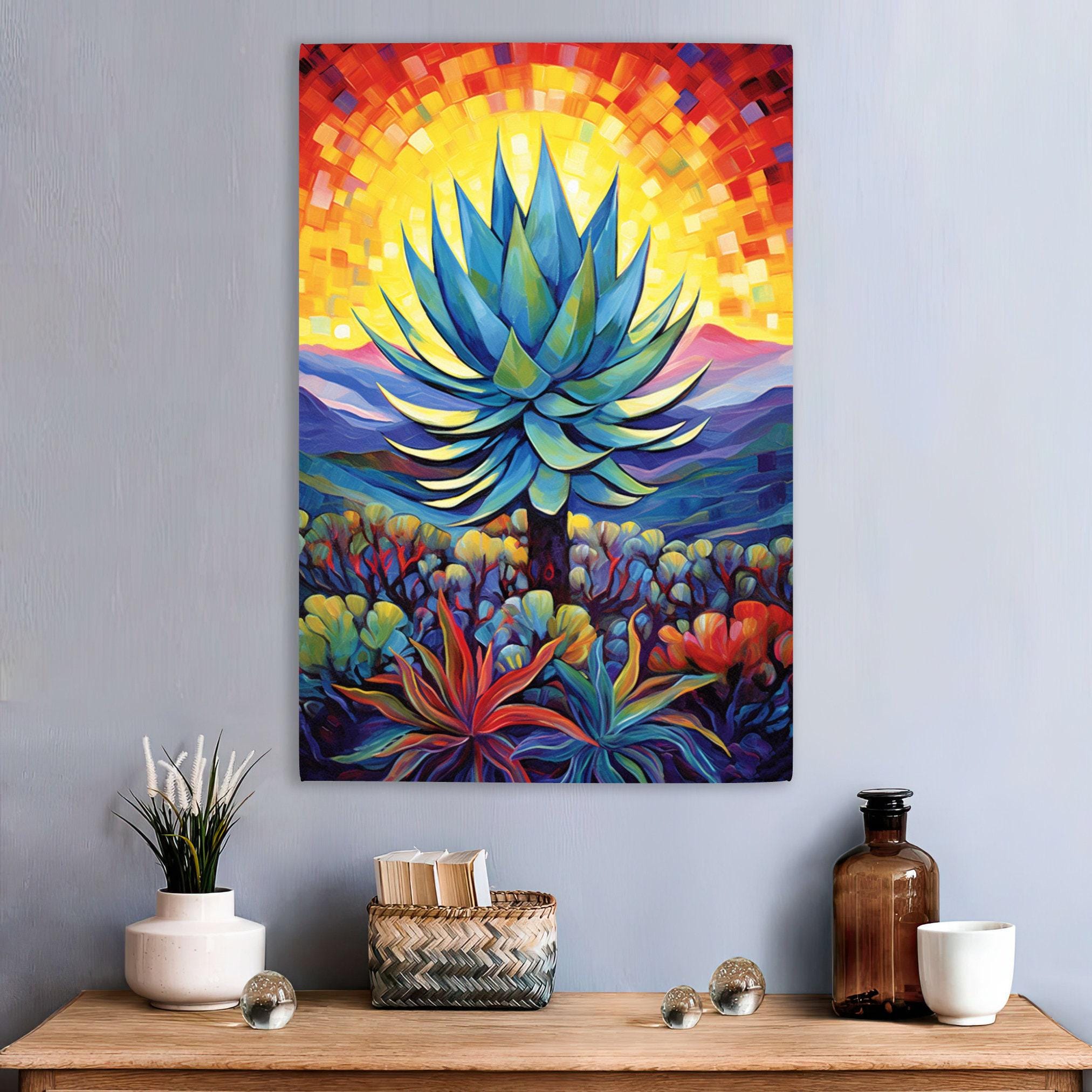 Blue Agave Painting - Vibrant Desert Sunset On UV Coated Canvas Print