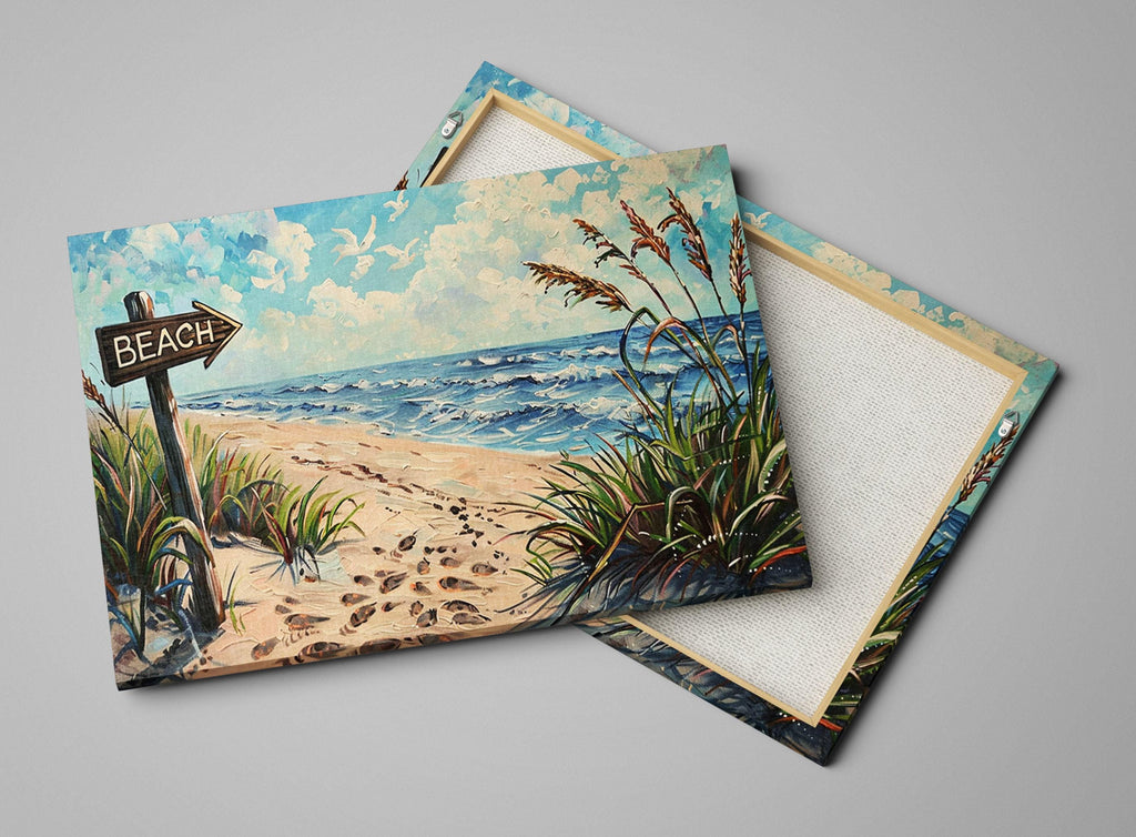 Beach Sign Wall Art – Coastal Wall Art on Gallery Wrapped Canvas, Large Sandy Shore Picture