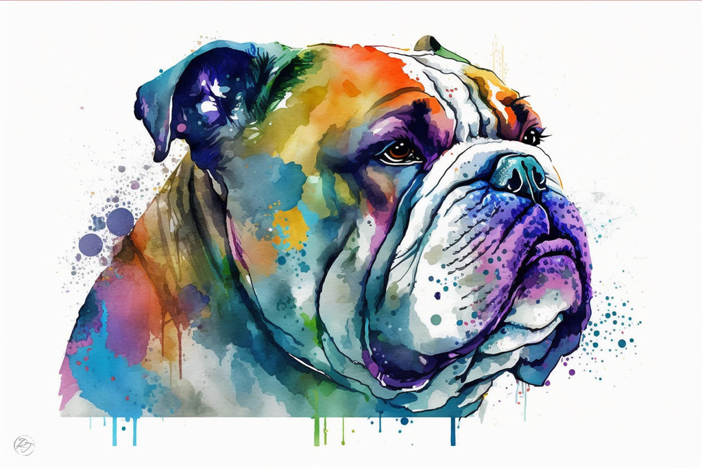 Bulldog Beauty: English Bulldog Watercolor Painting, Giclee Print on Canvas, Artist Paper, Watercolor Paper, Available in Extra Large Sizes