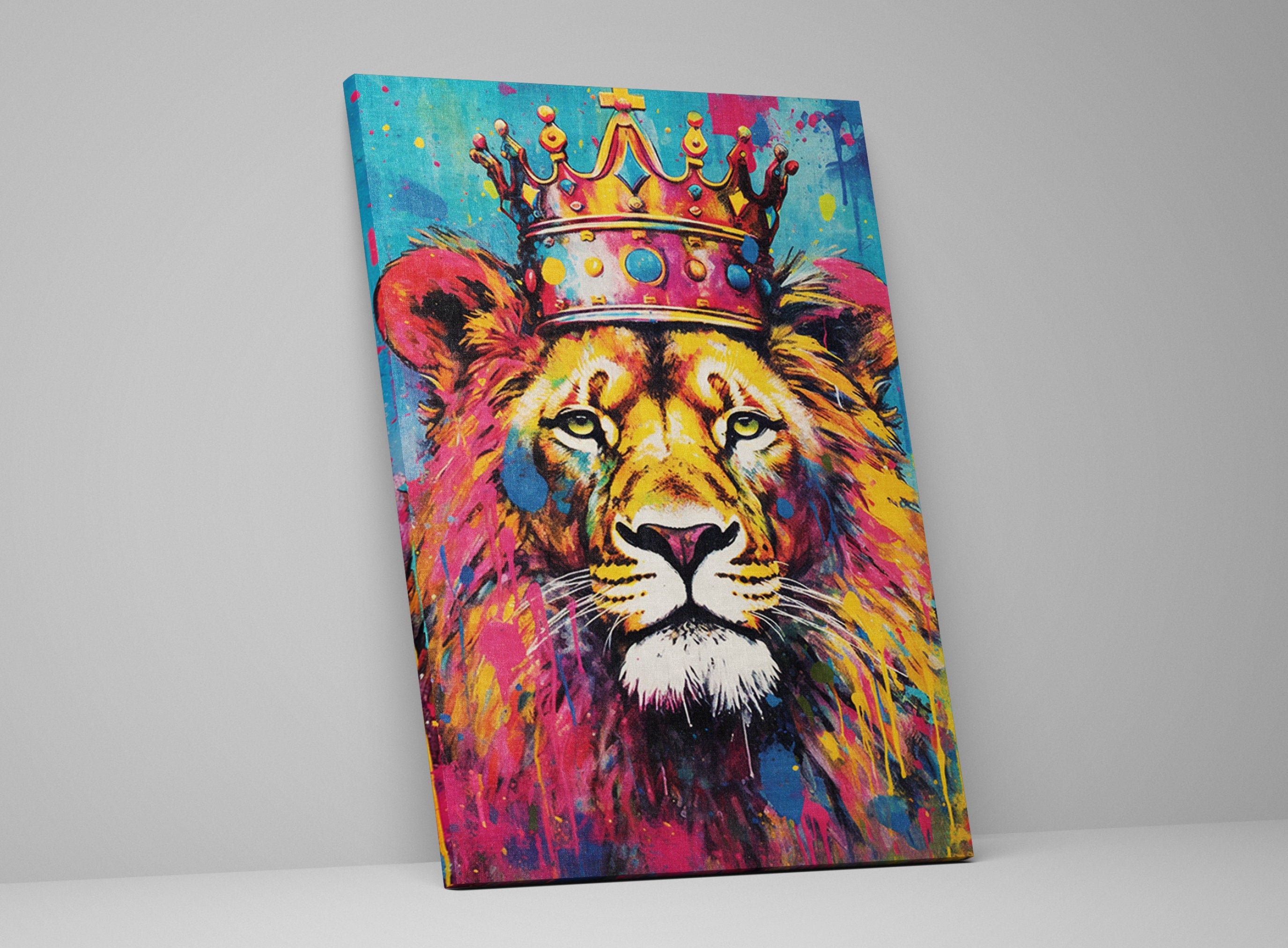 Lion Canvas Print – Large Gallery Wrapped Canvas Wall Art With Crowned Lion Design