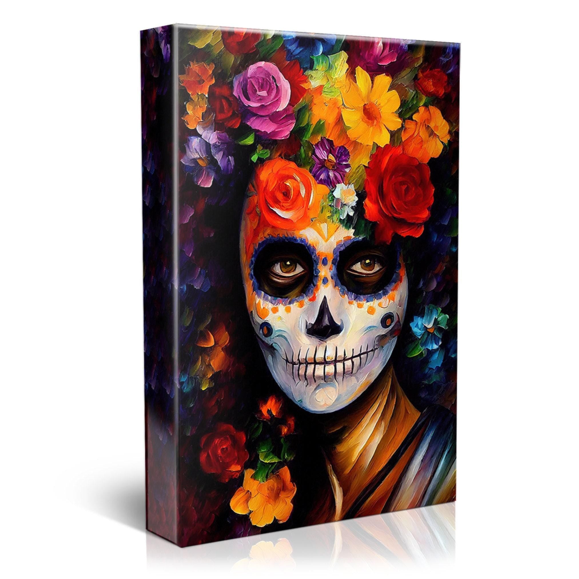 Sugar Skull Woman Canvas – Vibrant Day of the Dead Art | Floral Skull Print