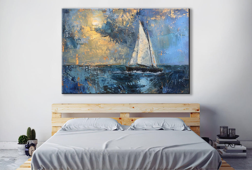 Minimal Sailboat Art – Large Canvas Print | Gallery Wrapped Nautical Wall Decor