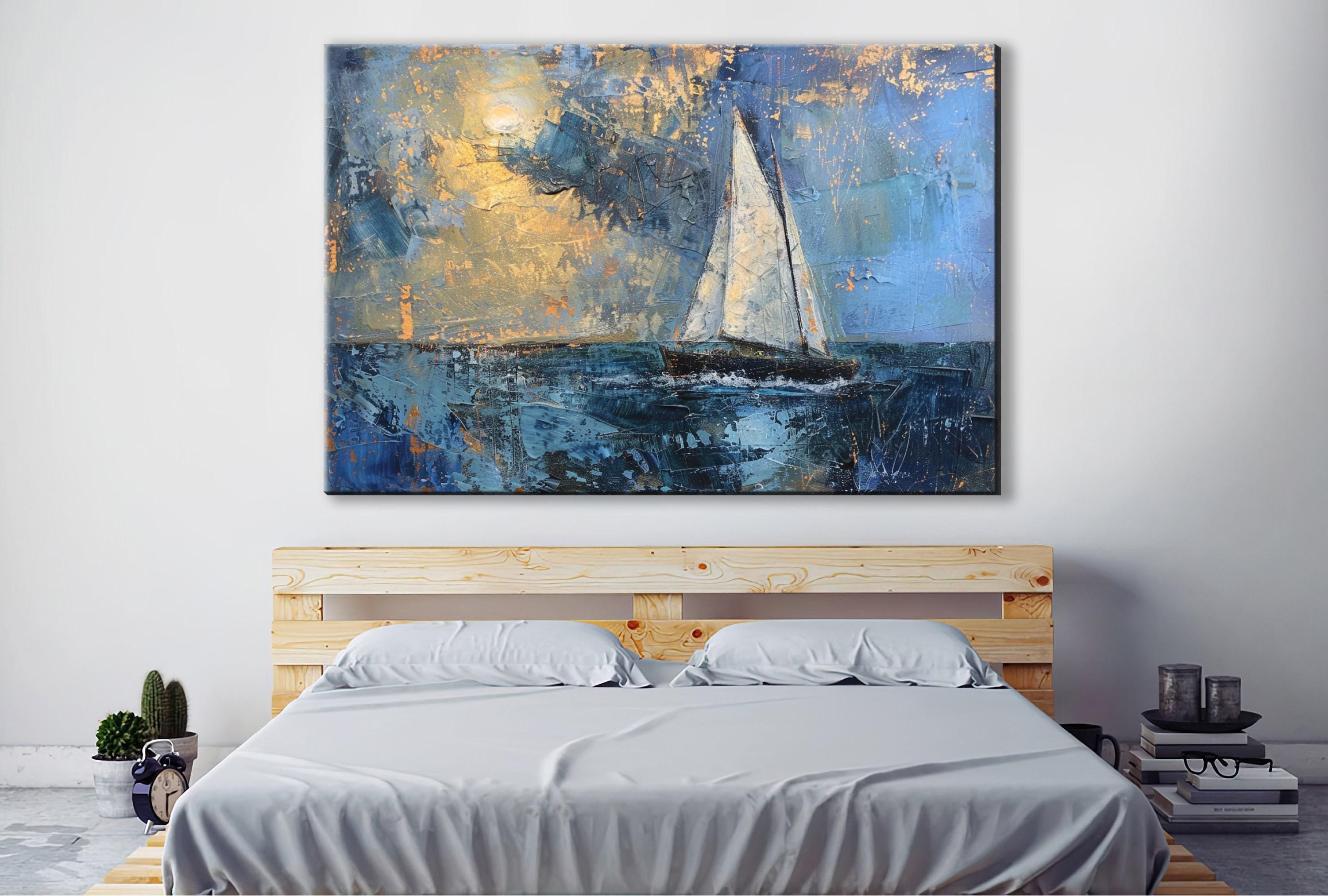 Minimal Sailboat Art – Large Canvas Print | Gallery Wrapped Nautical Wall Decor