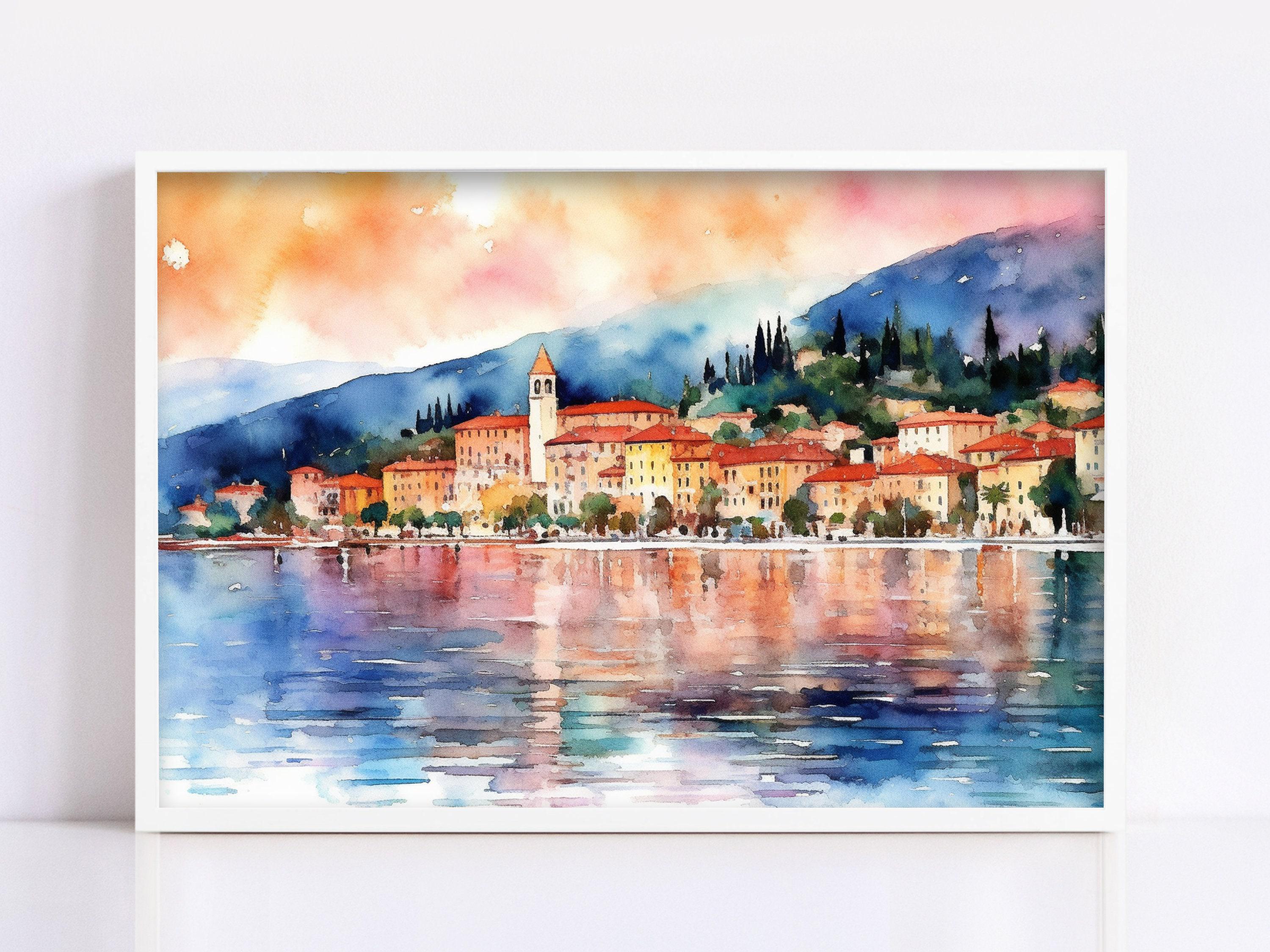 Bellagio Bliss - Lake Como Views Watercolor Painting, Giclee Print on Canvas, Artist Paper, Watercolor Paper, Available in Extra Large Sizes