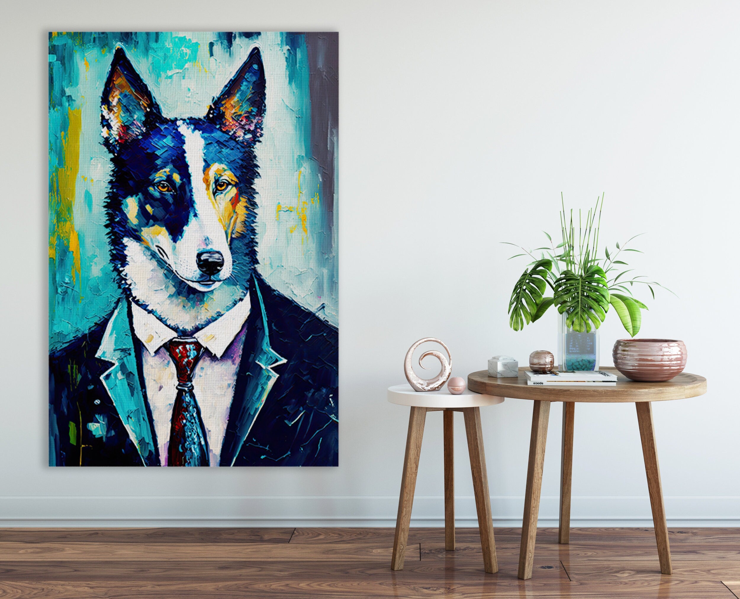 Dog In Suit Art – Funny Dog Canvas Mixed Breed Husky German Shepherd Print