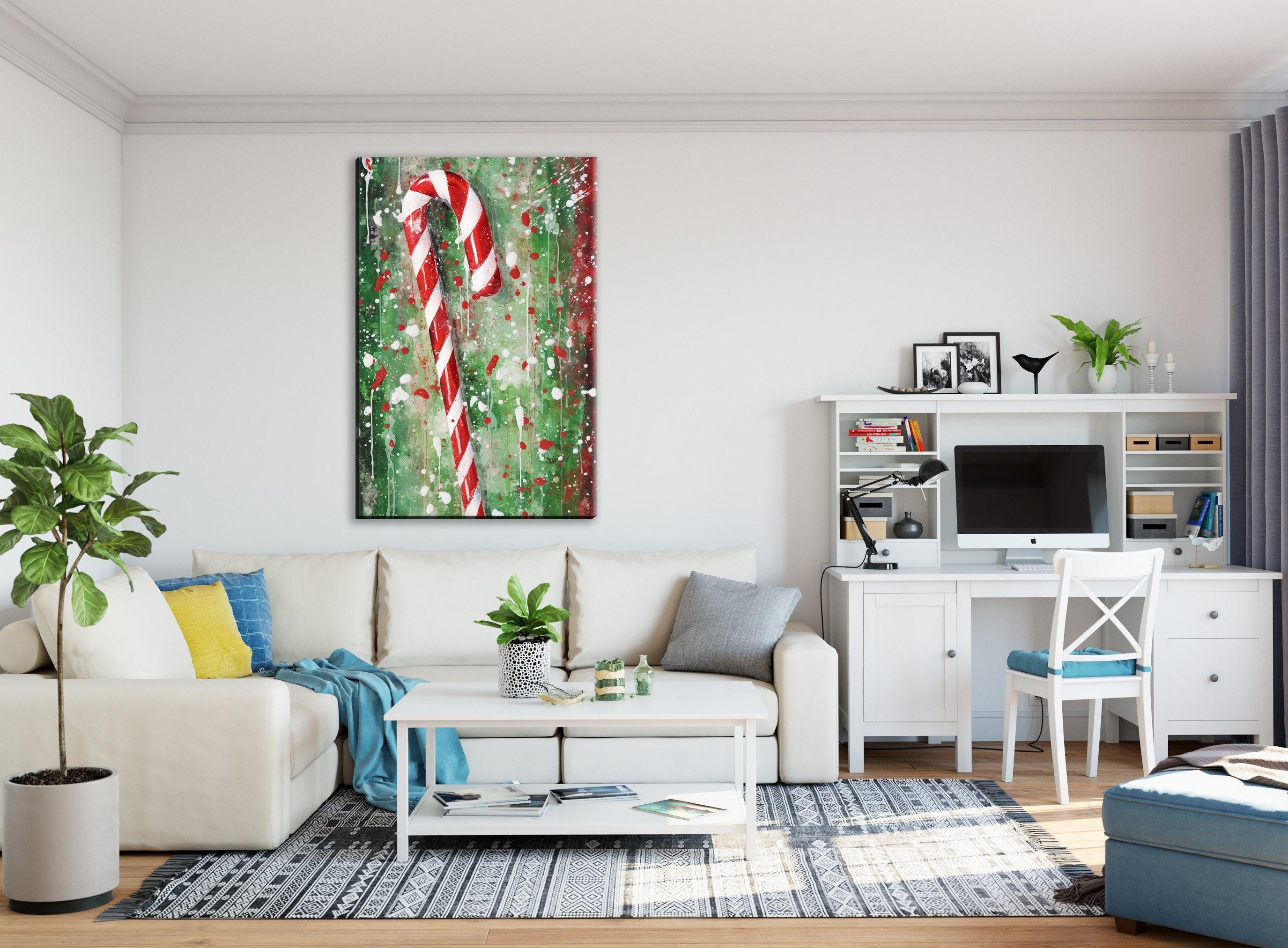 Christmas Wall Art – Peppermint Candy Cane Canvas | Festive Holiday Decor Print
