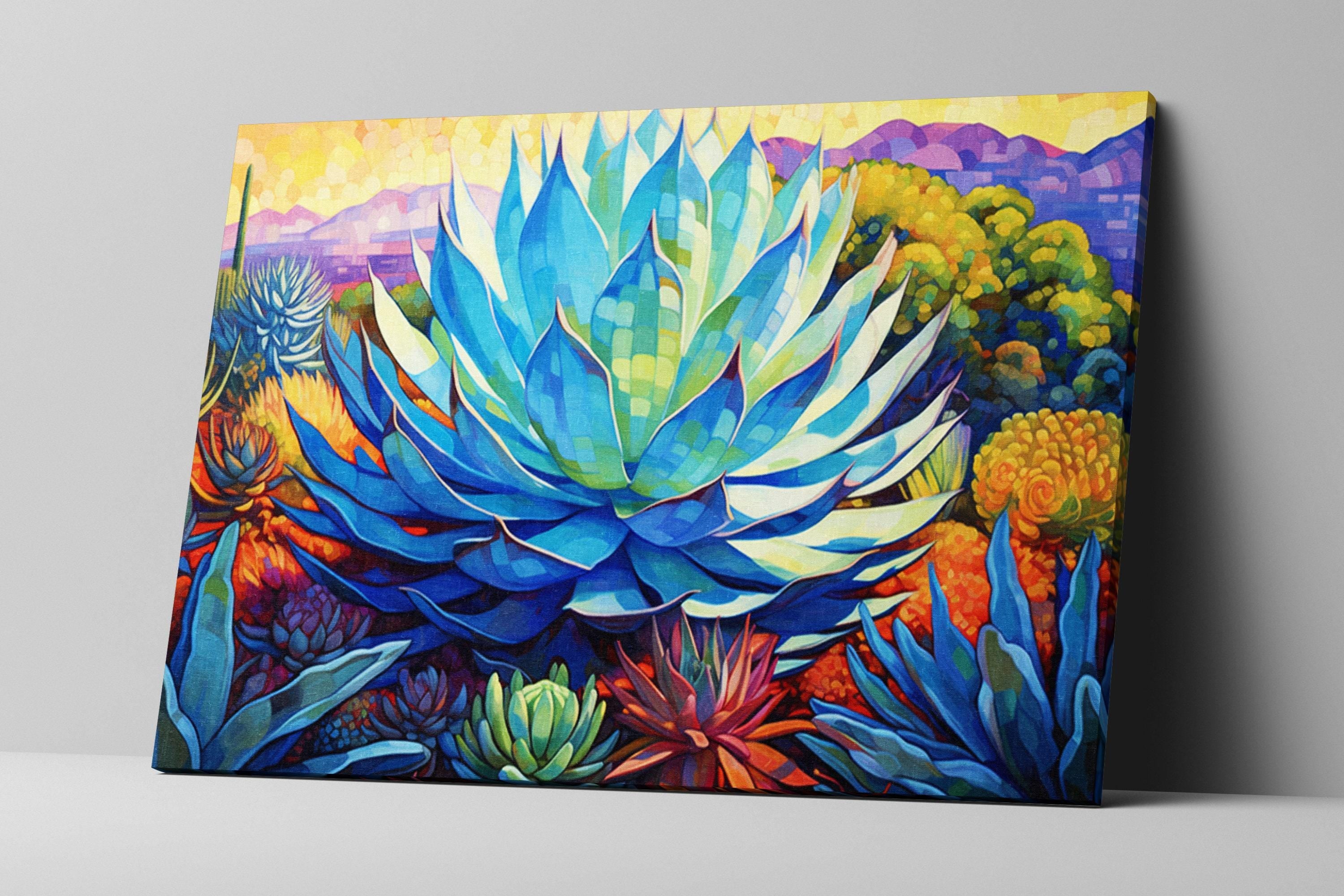 Blue Agave Wall Art – Desert Canvas Print | Southwest Agave Canvas, Extra Large