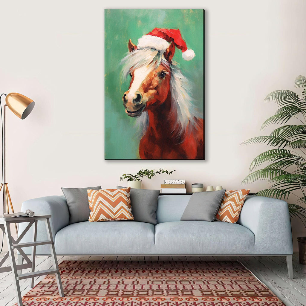 Christmas Pony Art | Horse Lovers Gift Featuring Festive Pony Print on Scratch-Resistant Canvas