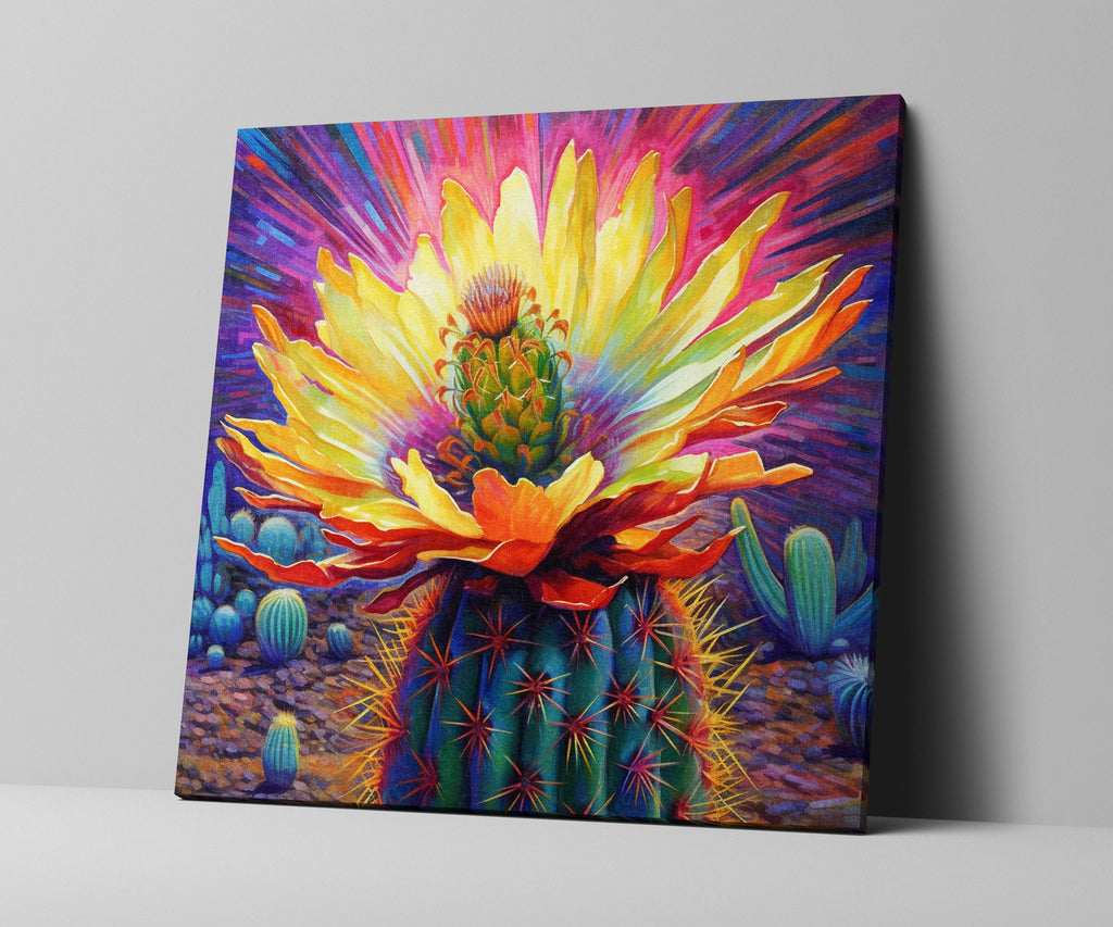 Saguaro Bloom Canvas – Vibrant Desert Cactus Art | Large Colorful Wall Print