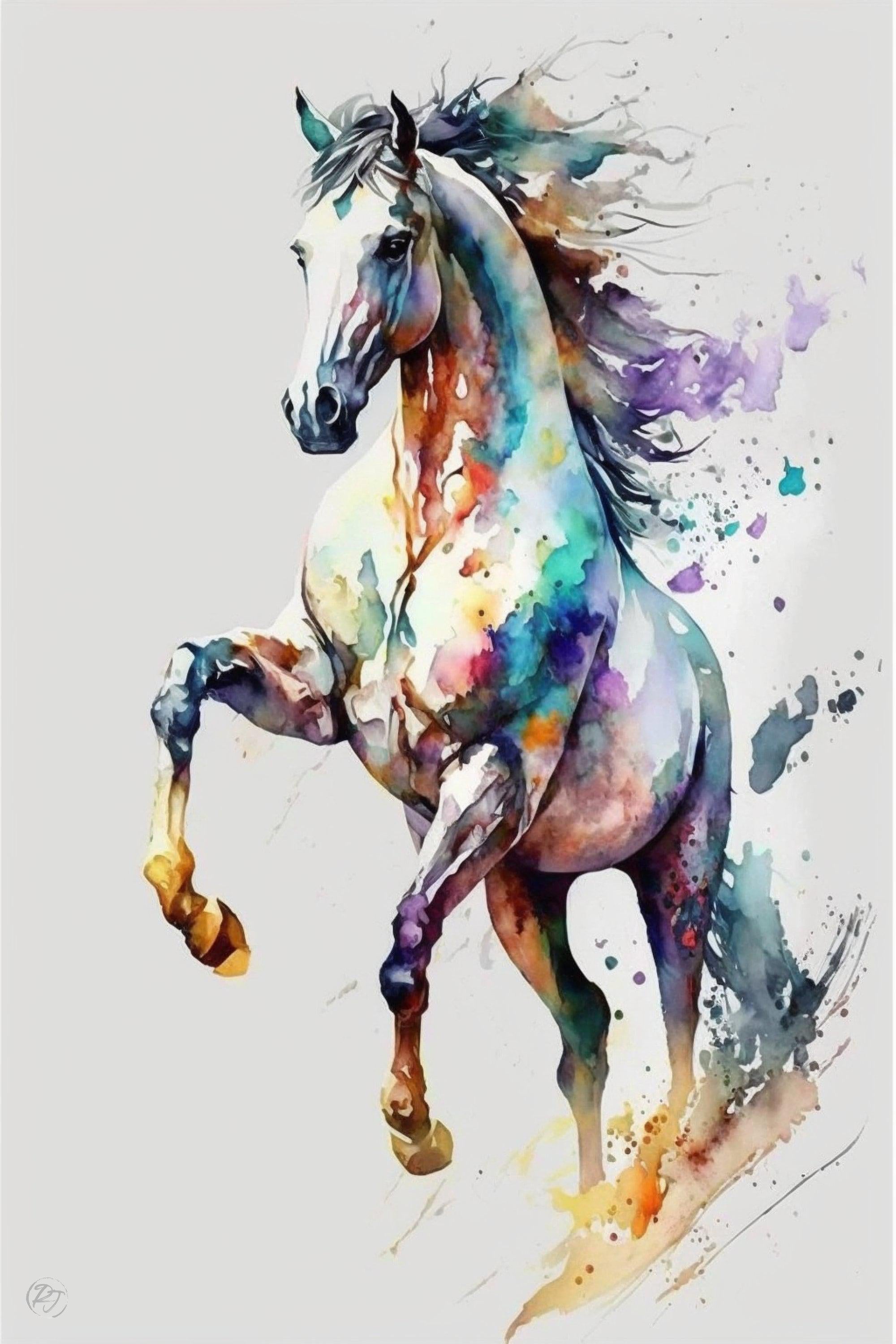 Graceful Stallion: Watercolor Horse Wall Decor Print, Giclee Print on Canvas, Artist Paper, Watercolor Paper, Available in Extra Large Sizes