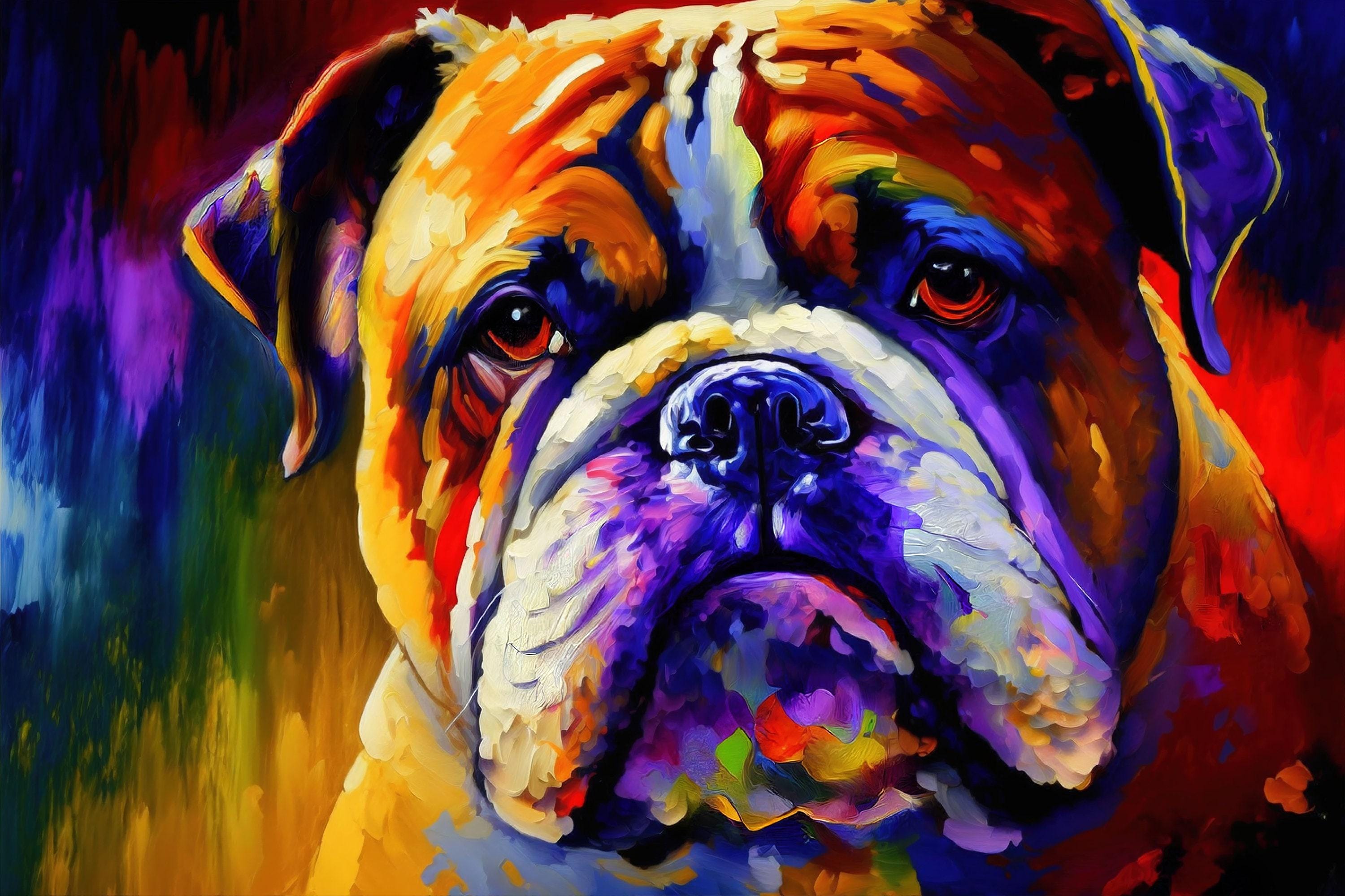 English Bulldog Art – Vibrant Bulldog Canvas Print | Gallery Ready Dog Painting