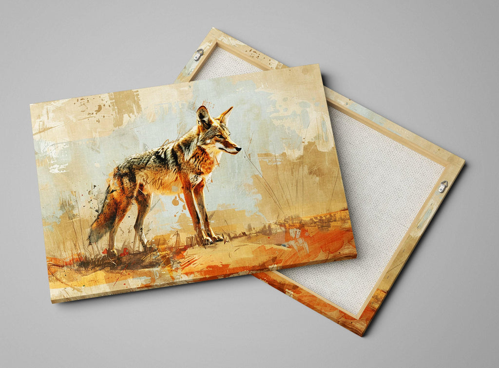 Texas Ranch Wall Art – Minimalist Coyote Print on Extra Large Gallery-Wrapped Canvas