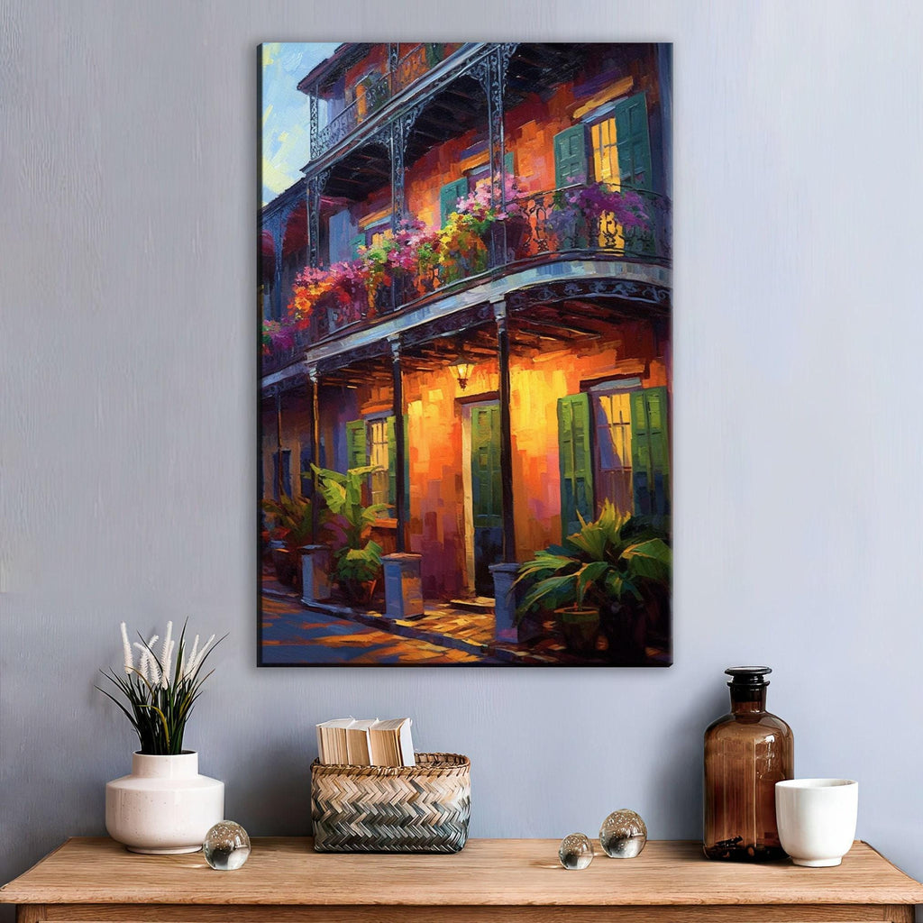 New Orleans Canvas Art – Large Framed French Quarter Painting With Wood Frame