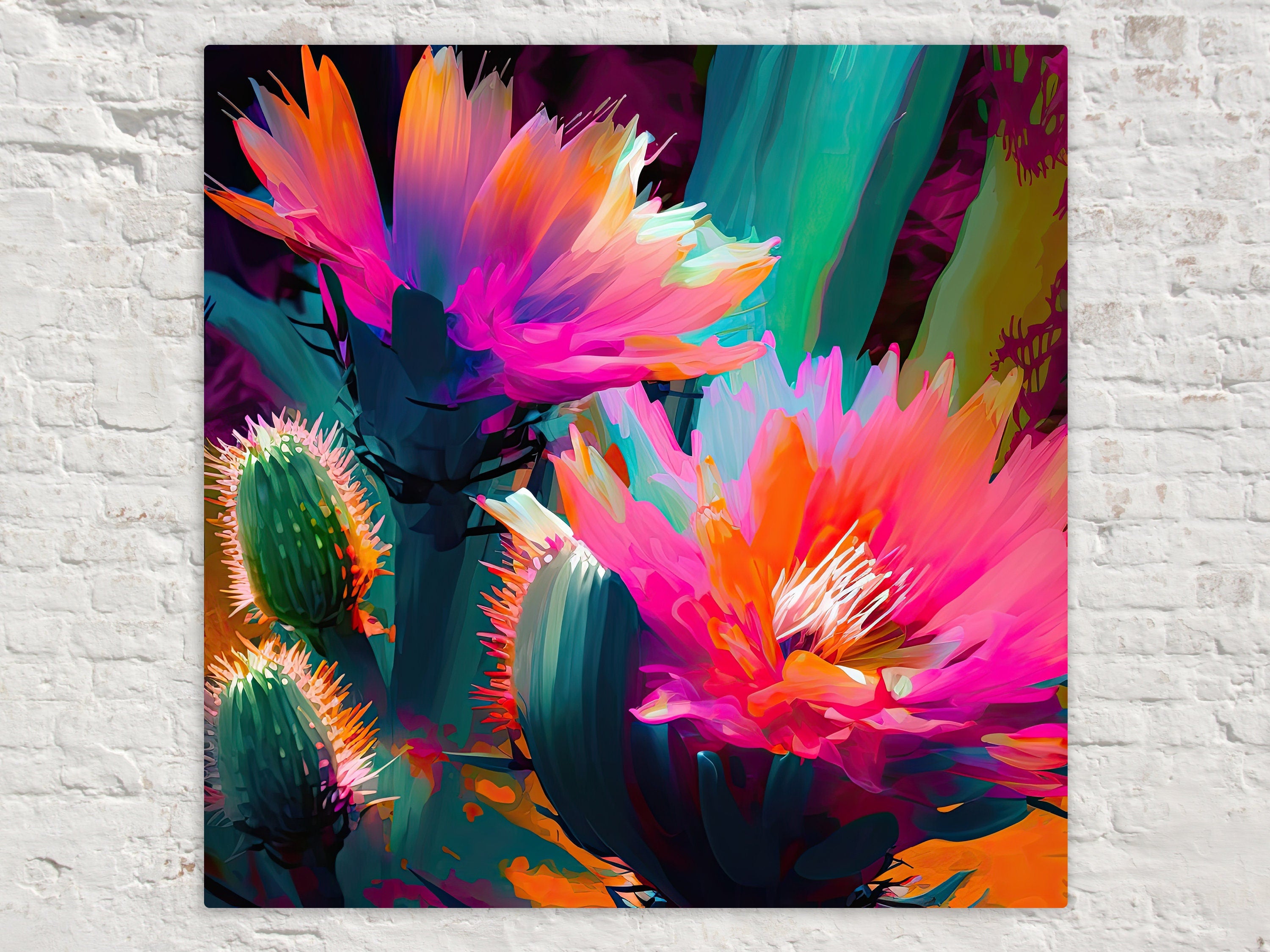 Desert Cactus Art – Pink Saguaro Flower Giclée Print on Gallery Wrapped Canvas