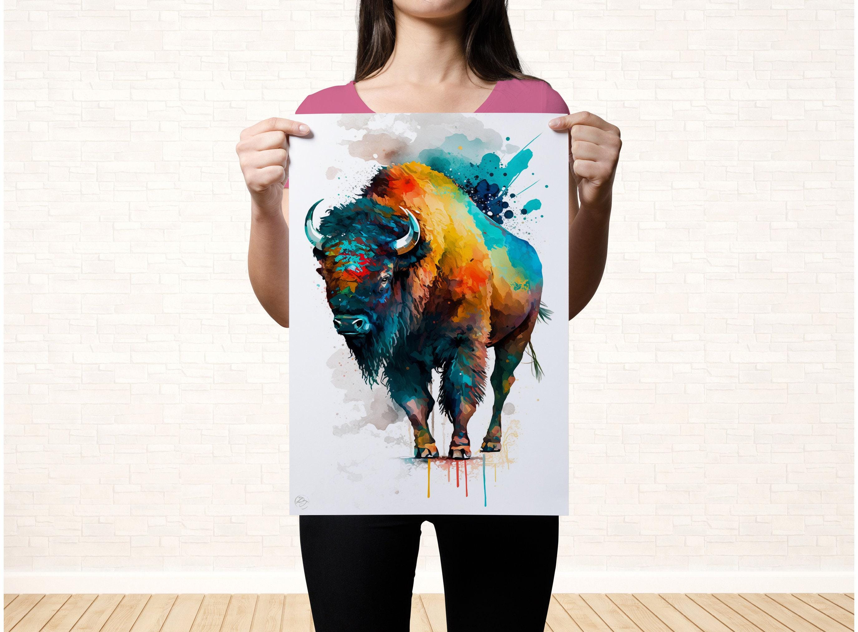 Majestic Bison: Watercolor Canvas Wall Art Print, Giclee Print on Canvas, Artist Paper, Watercolor Paper, Available in Extra Large Sizes