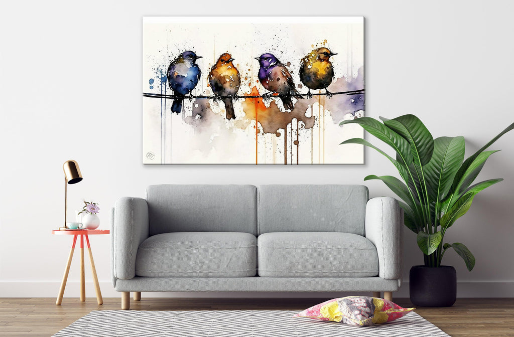 Birdwatcher's Delight: Bird Flock Watercolor, Giclee Print on Canvas, Artist Paper, Watercolor Paper, Available in Extra Large Sizes