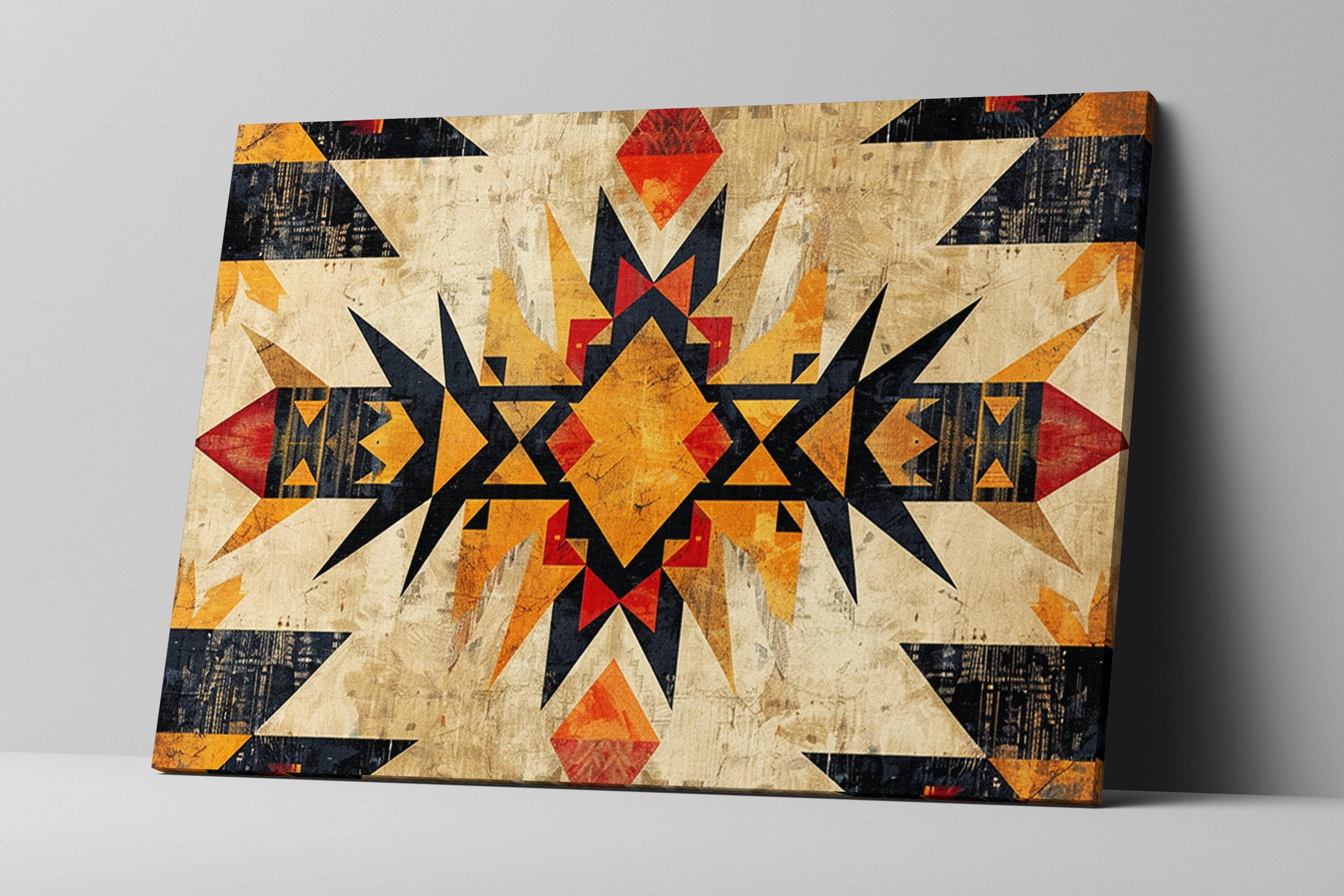 Native American Wall Art – Extra Large Tribal Pattern Decor on Gallery Wrapped Canvas