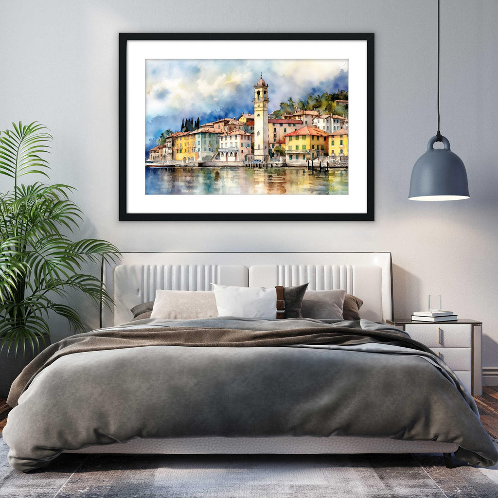 Tranquil Lake Cuomo Waters - Italian Landscape Print, Giclee Print on Canvas, Artist Paper, Watercolor Paper, Available in Extra Large Sizes