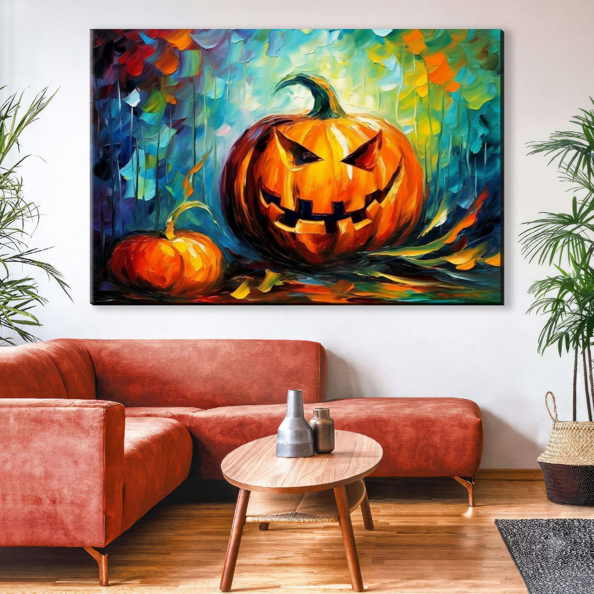 Halloween Pumpkin Wall Art – Large Jack O Lantern Canvas | Festive Pumpkin Art