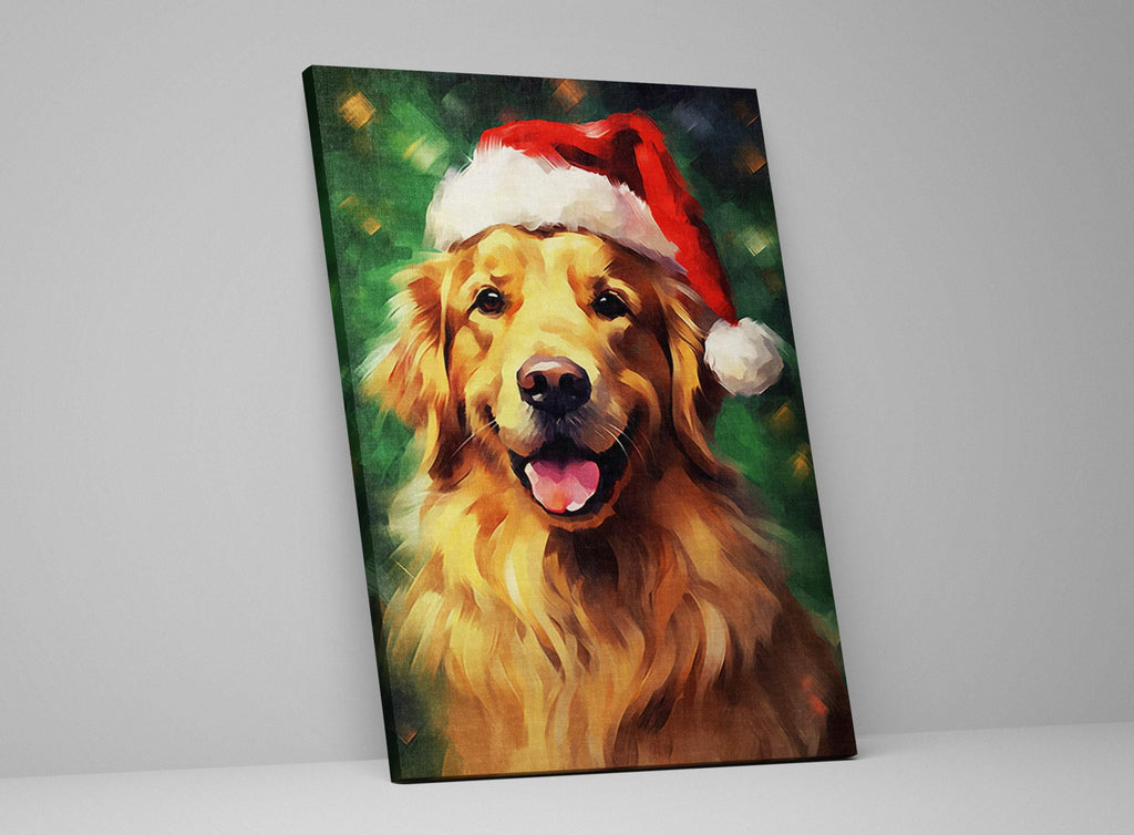 Golden Retriever Christmas Art – Extra Large Gallery Wrapped Canvas Holiday Wall Art