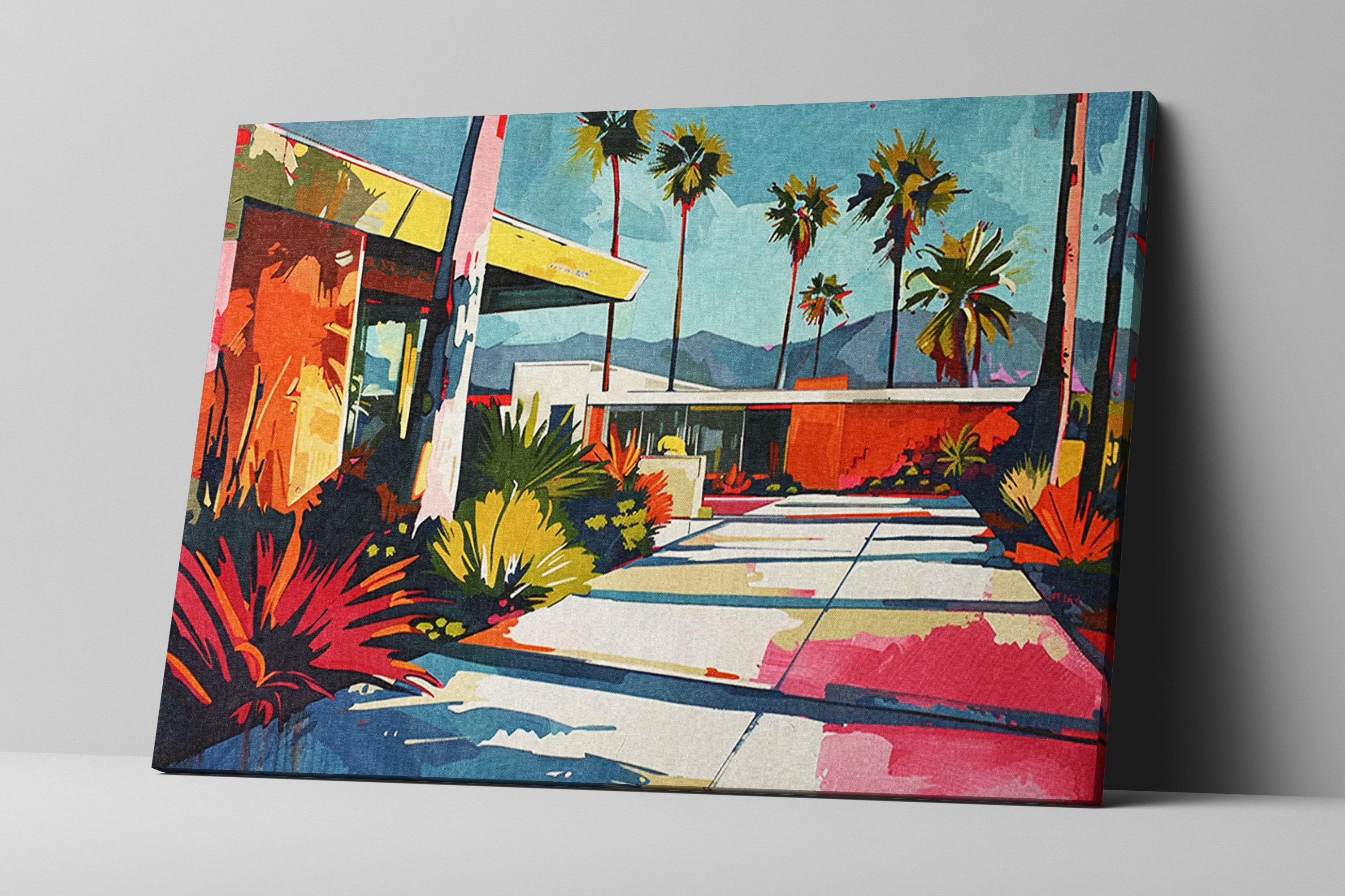 Palm Springs Wall Art – Vintage Mid-Century Modern Large Canvas Painting, Ready to Hang