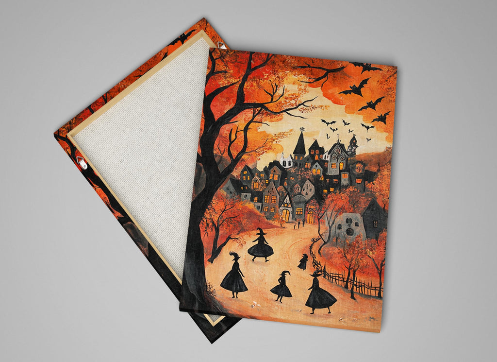 Halloween Witch Wall Art – Extra Large Framed Canvas Print | Spooky Home Decor