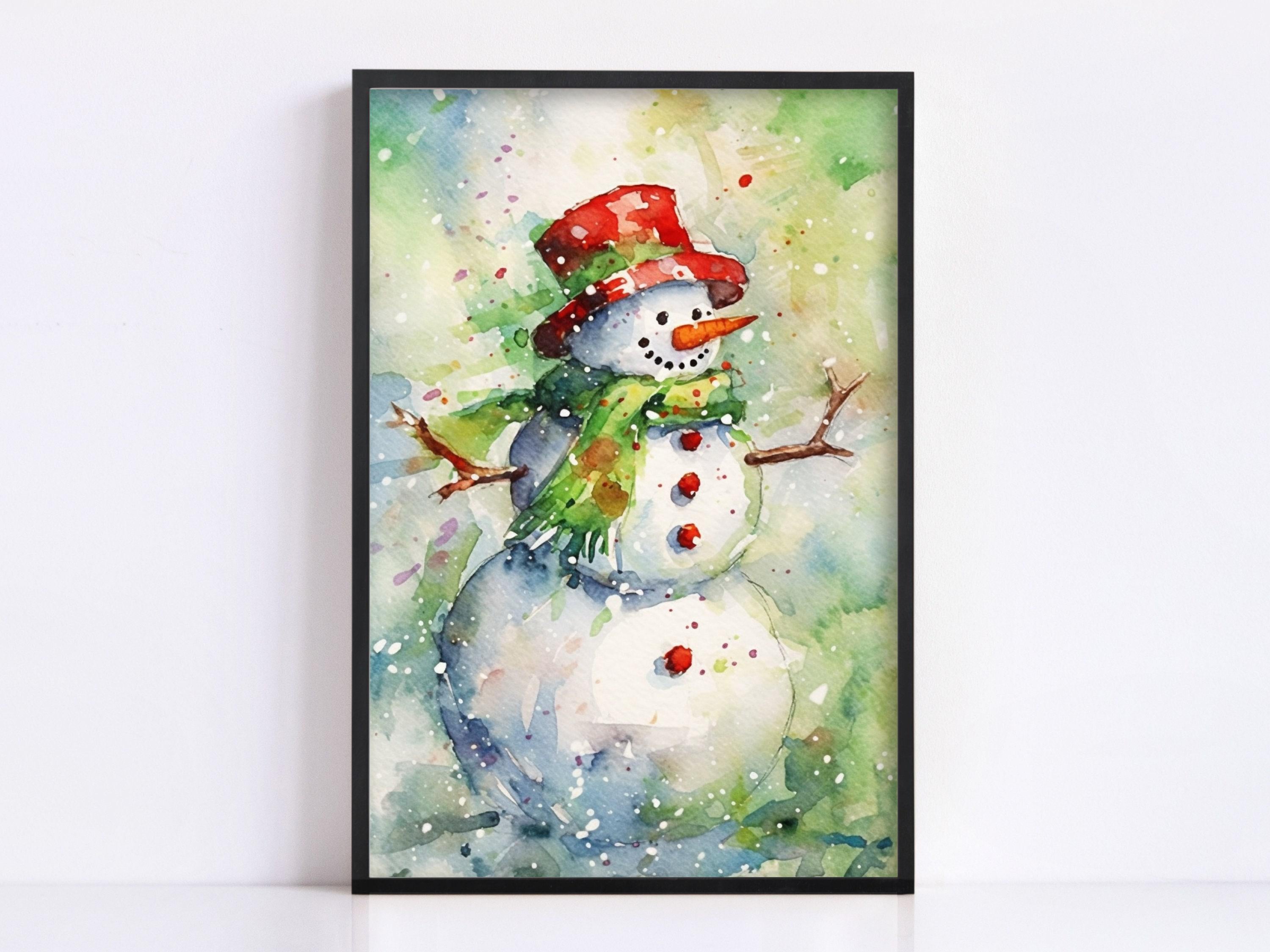 Frosty the Snowman Watercolor Print - Holiday Decor, Giclee Print on Canvas, Artist Paper, Watercolor Paper, Available in Extra Large Sizes